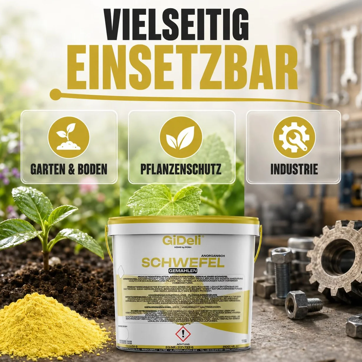 GiDeli Azufre en polvo 5 kg inorgánico 99,9% fino para la industria cosmética cuidado del suelo plantas azufre en cubo