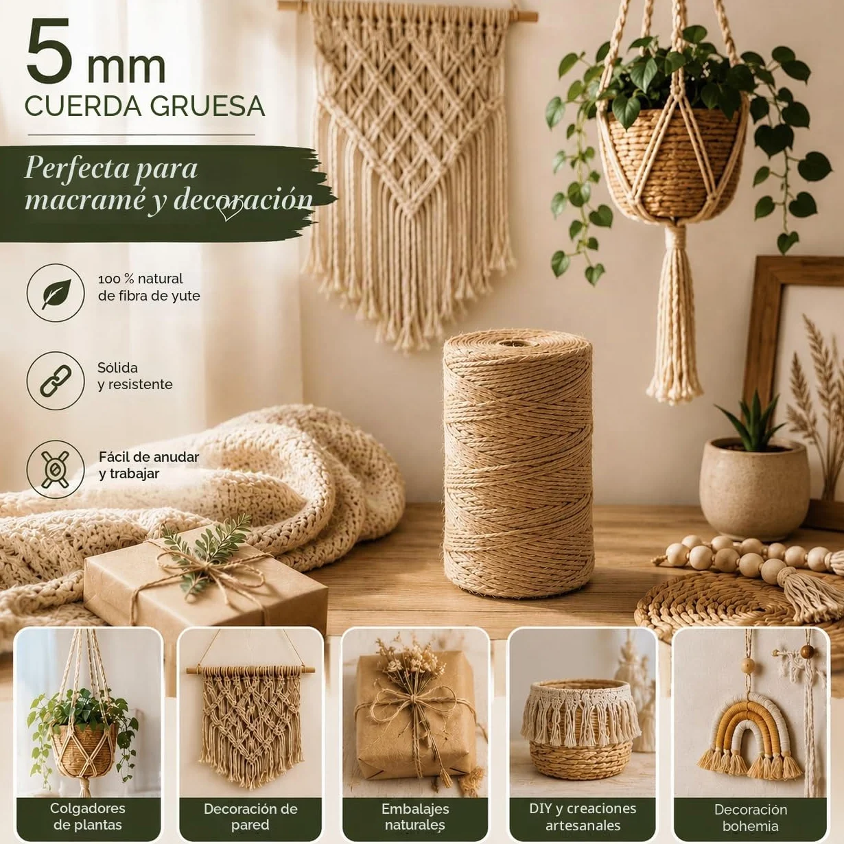Cordel Yute Natural Ø5 mm ± 100 m La Cordeline CJN33, Natural
