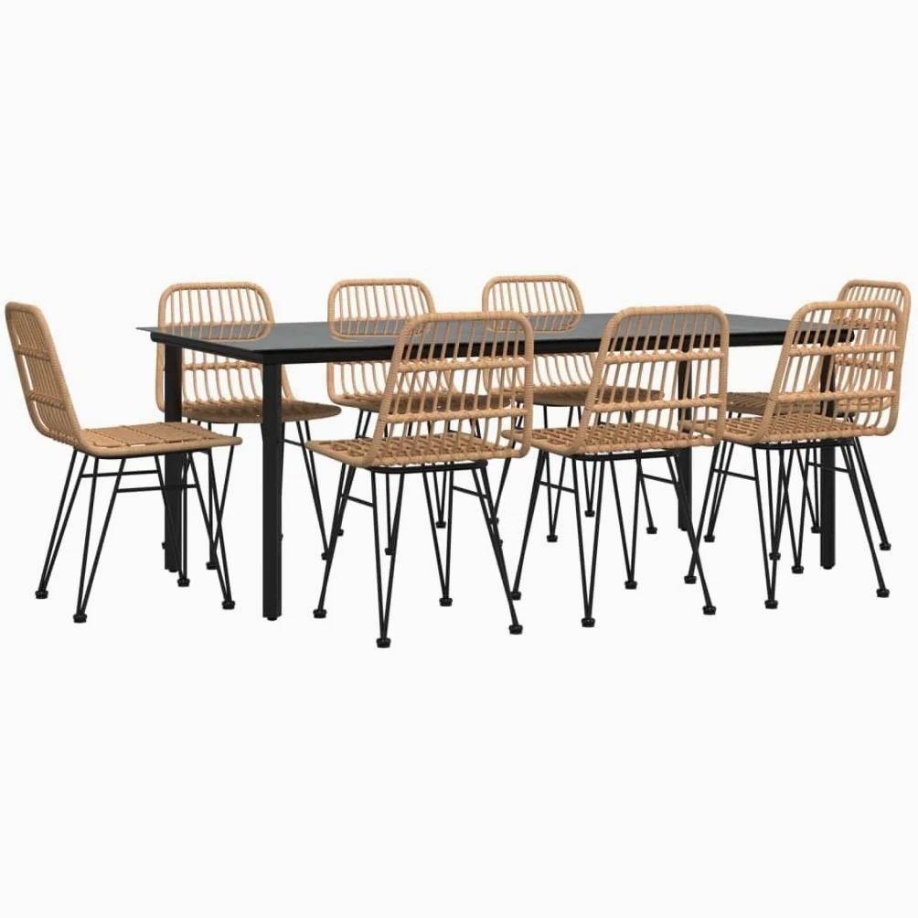 Juego de muebles de jardín de 9 piezas de ratán sintético con estructura de acero y ratán sintético para exteriores