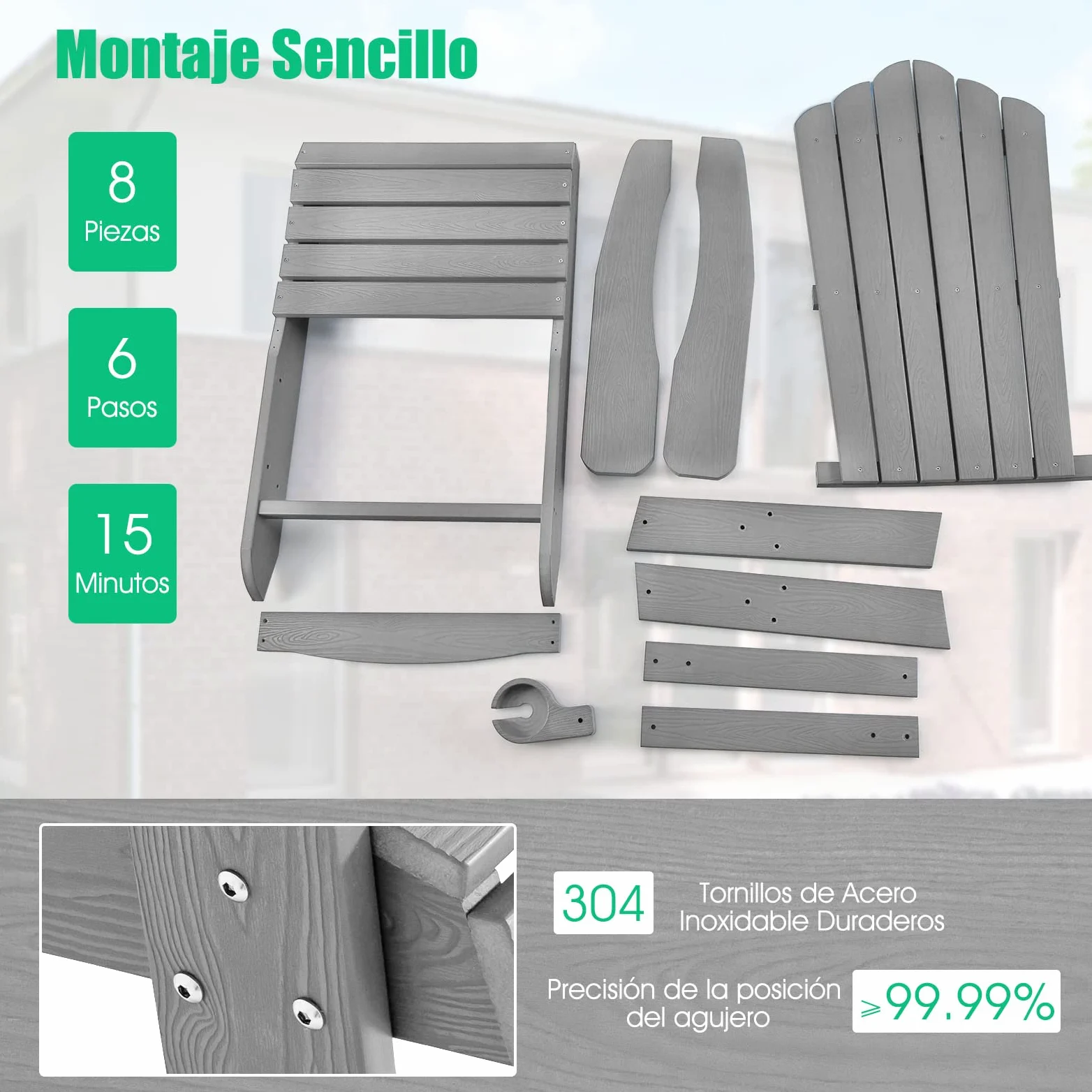 COSTWAY 2 Sillas Adirondack con Portavasos, Sillas para Hogueras, Resistente a la Intemperie, Grano de Madera Realista, Facíl de Montaje, Silla de Exterior para Patio, Jardín, Terraza (GIRS,2)