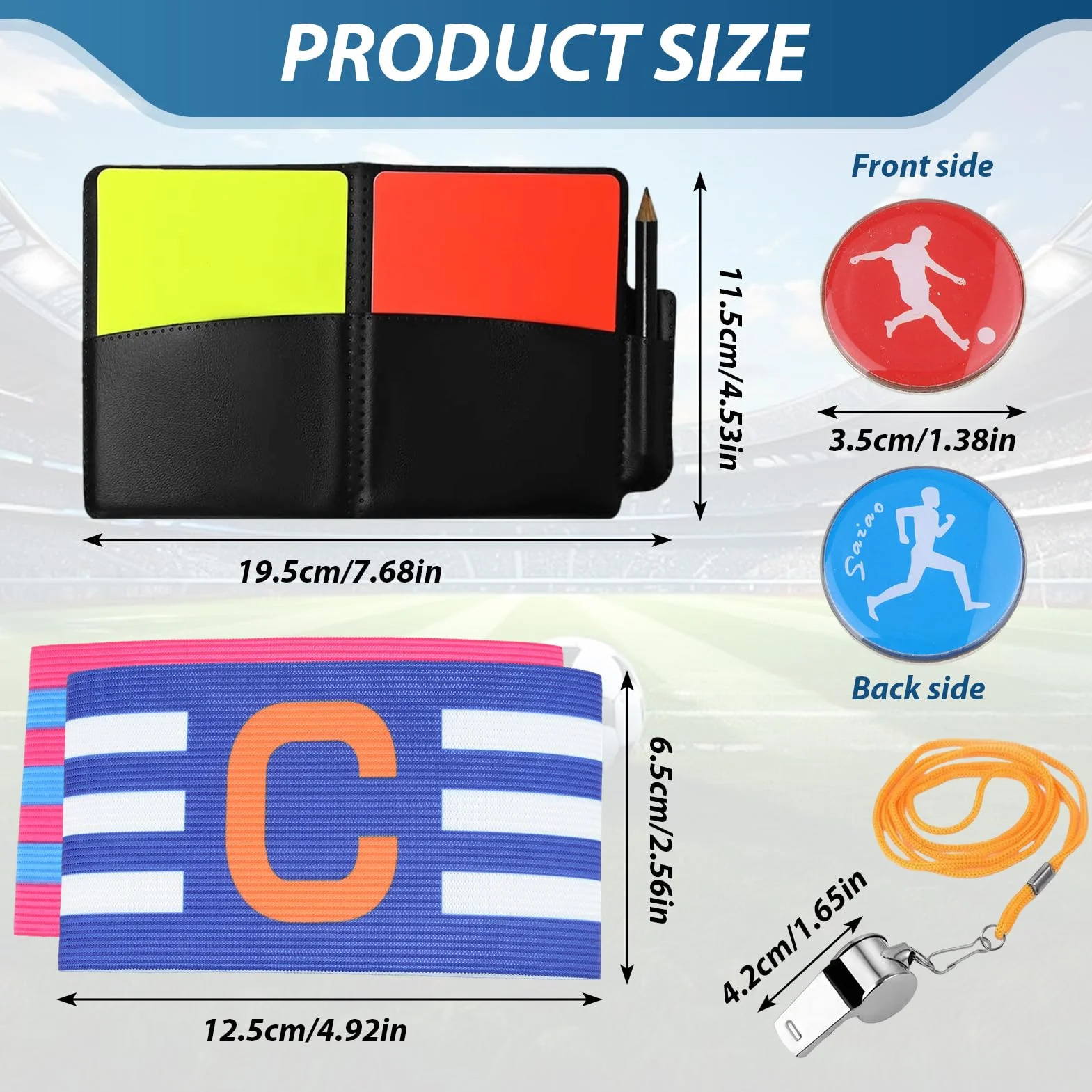 Tarjetas Árbitro de Fútbol PVC Rojas y Amarillas con Silbato, Libro de Puntos, Brazaletes de Capitán
