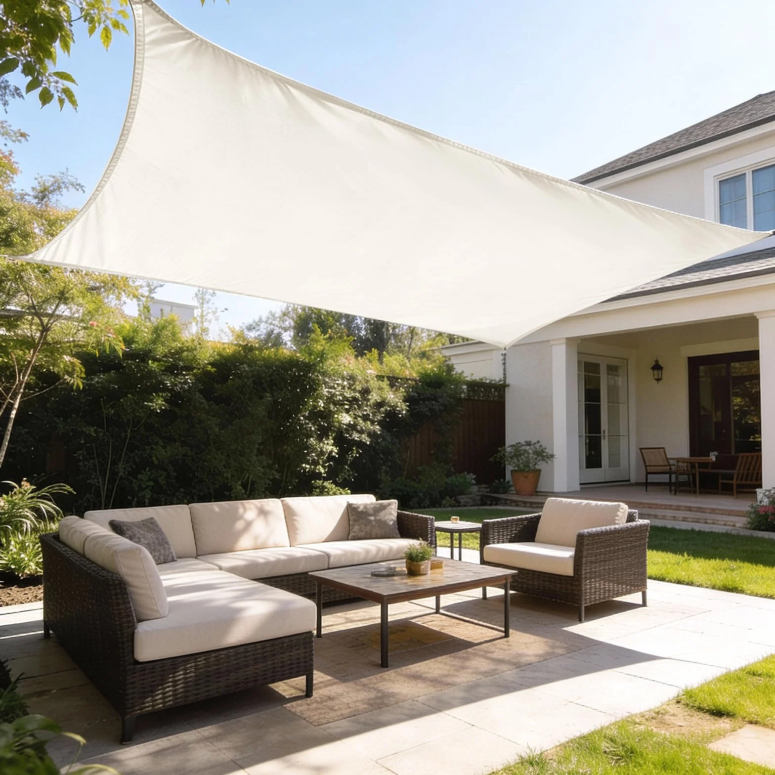 HAIKUS Toldo Vela de Sombra Impermeable Rectangular 2x3m Protección UV PES, Toldos para Patio Exterior Jardín Terraza - Crema