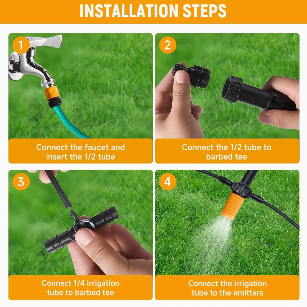 Hoteche Micro sistema de riego por goteo con 30 goteros ajustables, manguera de 20 m, incluye adaptador y accesorios para jardín/invernadero
