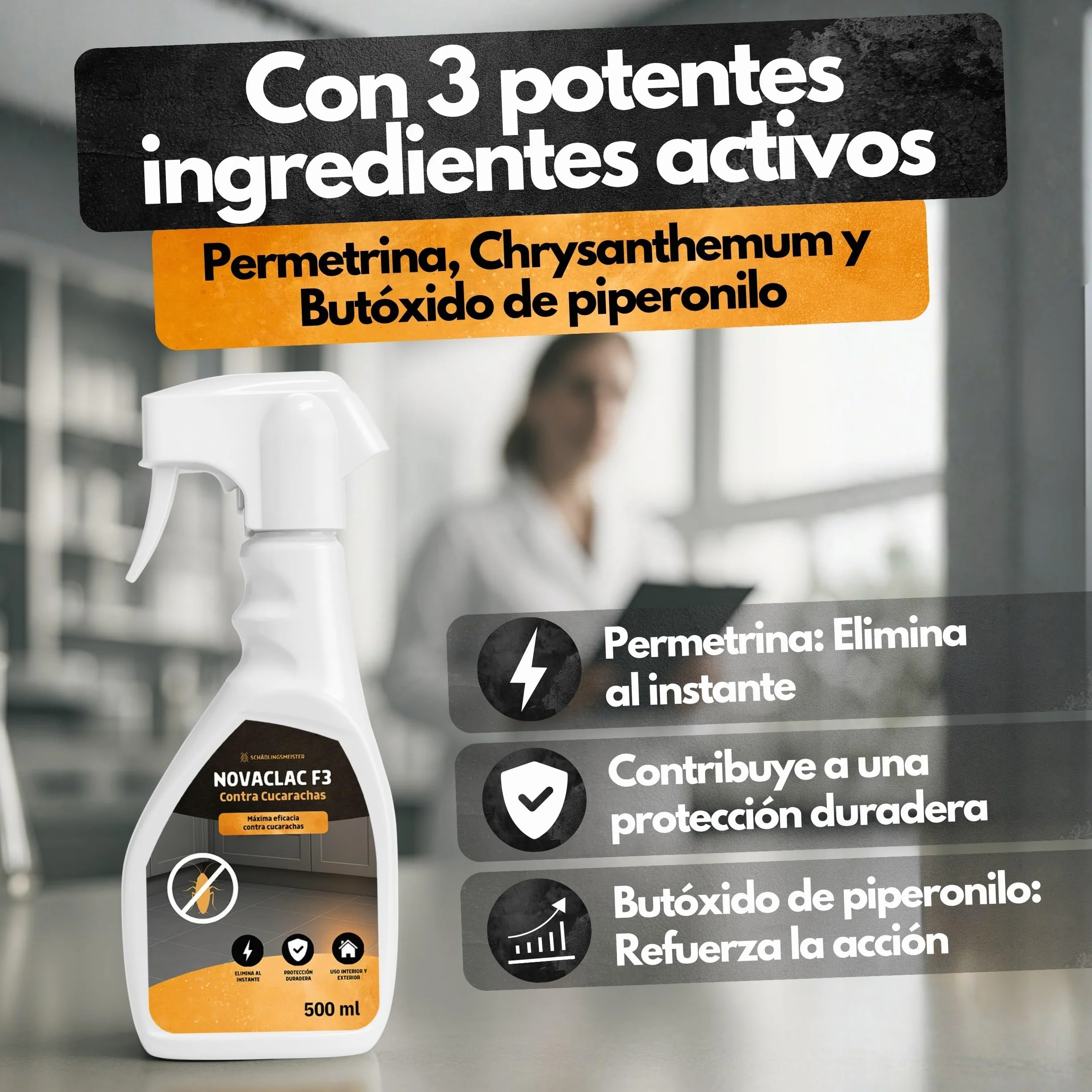 Panteer NOVACLAC F3 Mata Hormigas – 500 ml Spray Insecticida Profesional PT18 – Elimina Hormigas al Instante – Protección Duradera – Uso Interior y Exterior – Calidad Europea formulada para España