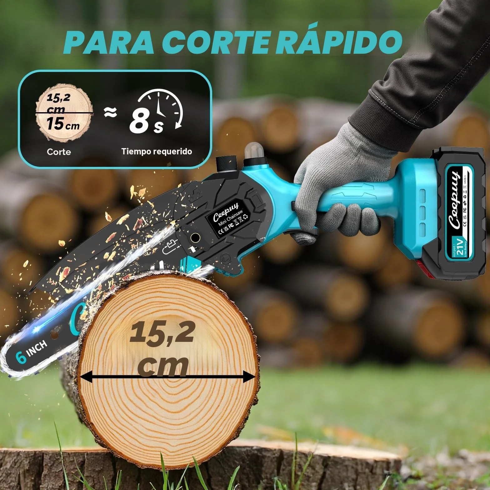 Mini Motosierra Batería 6 Pulgadas 2×4000mAh, Sierra Eléctrica Inalámbrica con Depósito de Aceite, Portátil para Podar Jardinería y Árboles