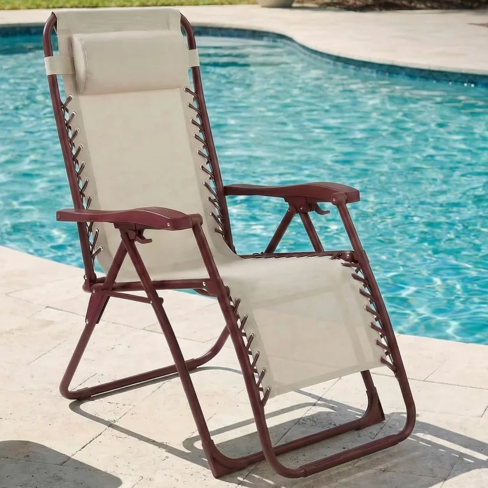 CASABEL Silla Plegable de Gravedad Cero, Terracota | Reclinable, posición de gravedad cero, confort óptimo, textilene transpirable, acero anticorrosión, cojín repelente al agua