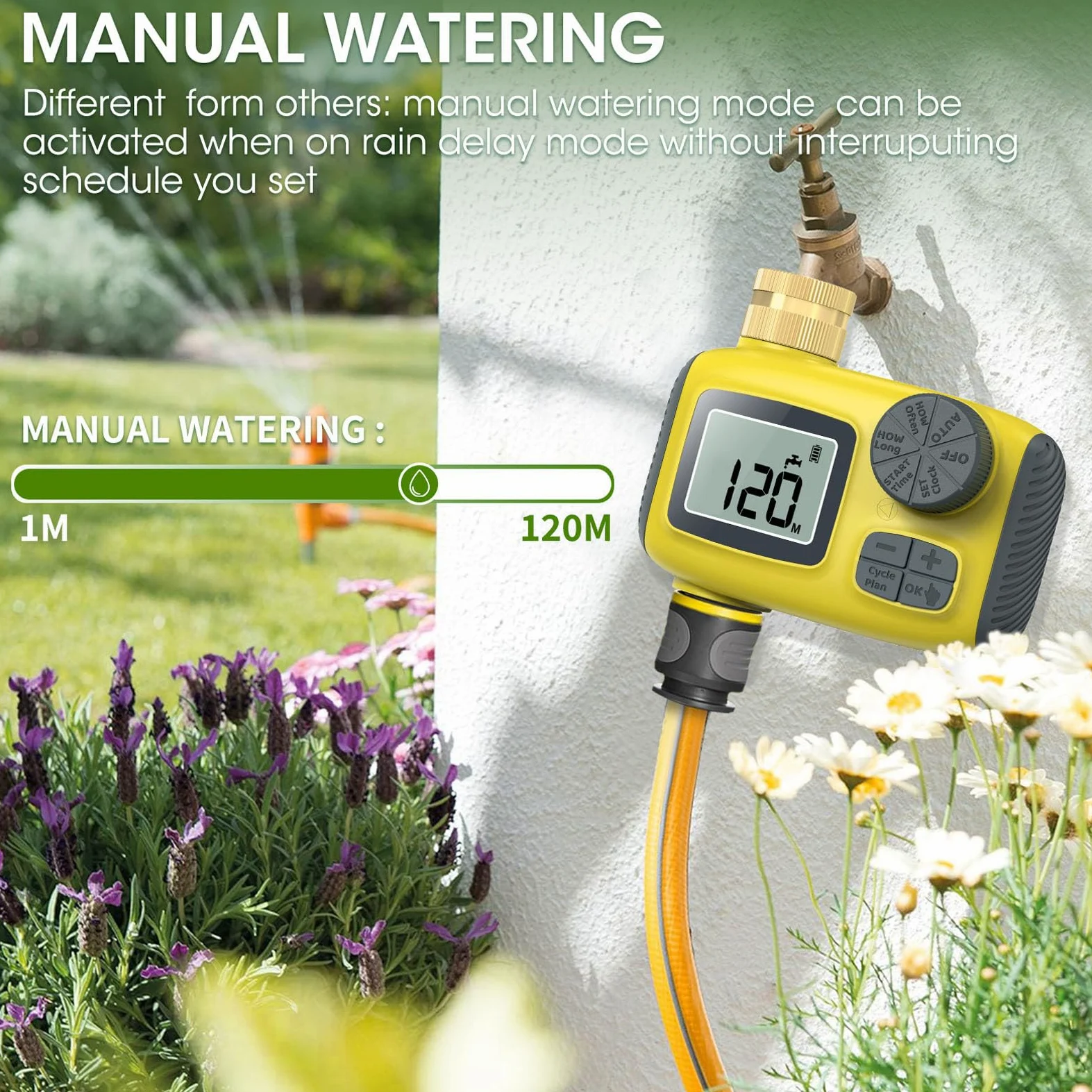KIMISS Manguera de Jardín con Temporizador de Aspersor Programable, Temporizador de Riego Automático con Conector de Cobre Puro, de Riego Eficiente