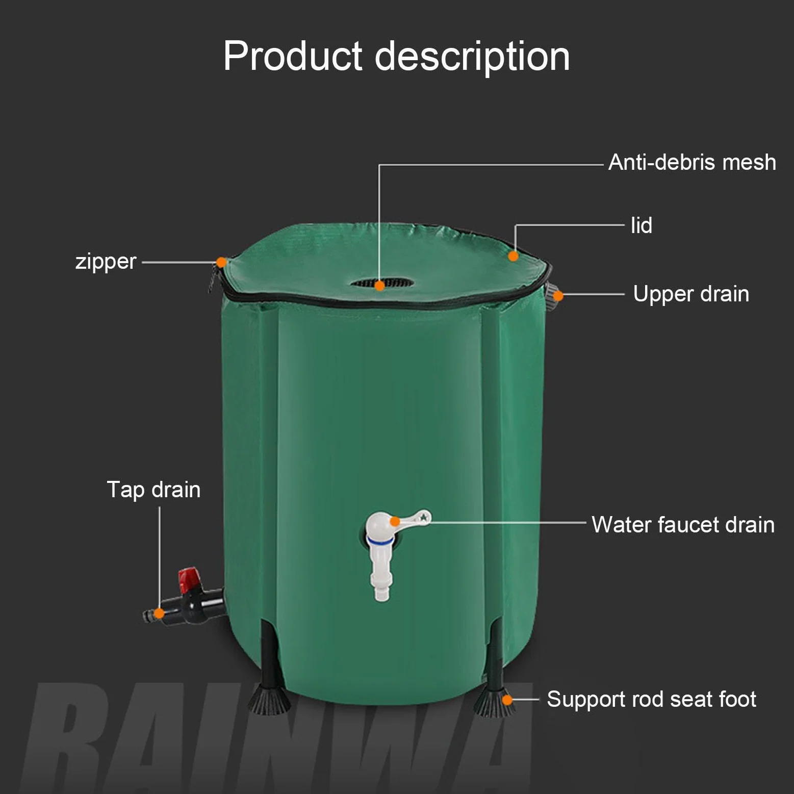 Colector de Agua de Barril – Colector de Agua de Barril de Lluvia | Tanque de Almacenamiento de Agua Plegable | Juego de Agua con desviador de Soporte, colector de Agua de Lluvia de Barril de j