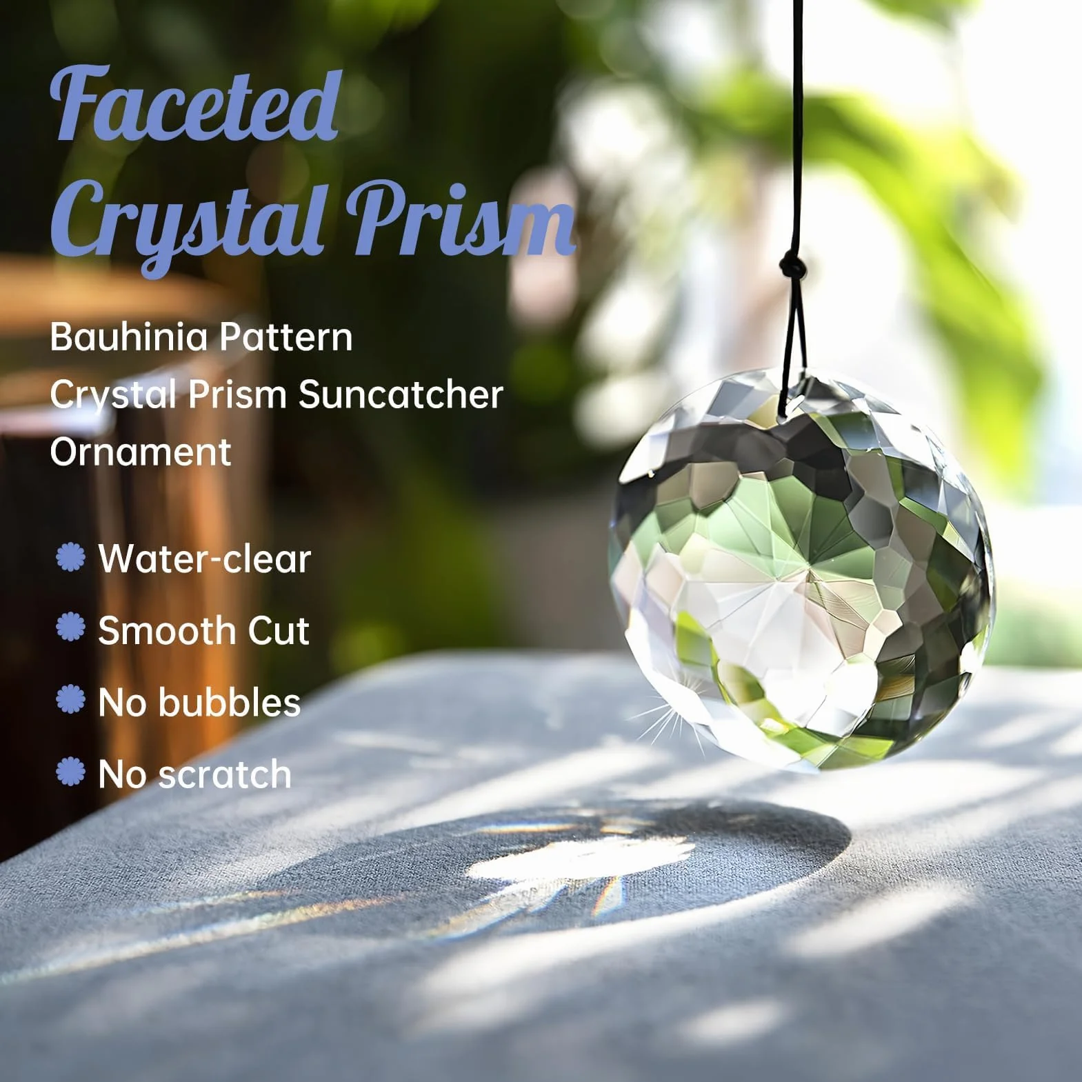 Atrapasueños de cristal Bauhinia facetado, decoración de ventana, gran tamaño, reflejos, arco iris, perfecto para jardín y casa, redondo, 75 mm, cordón incluido