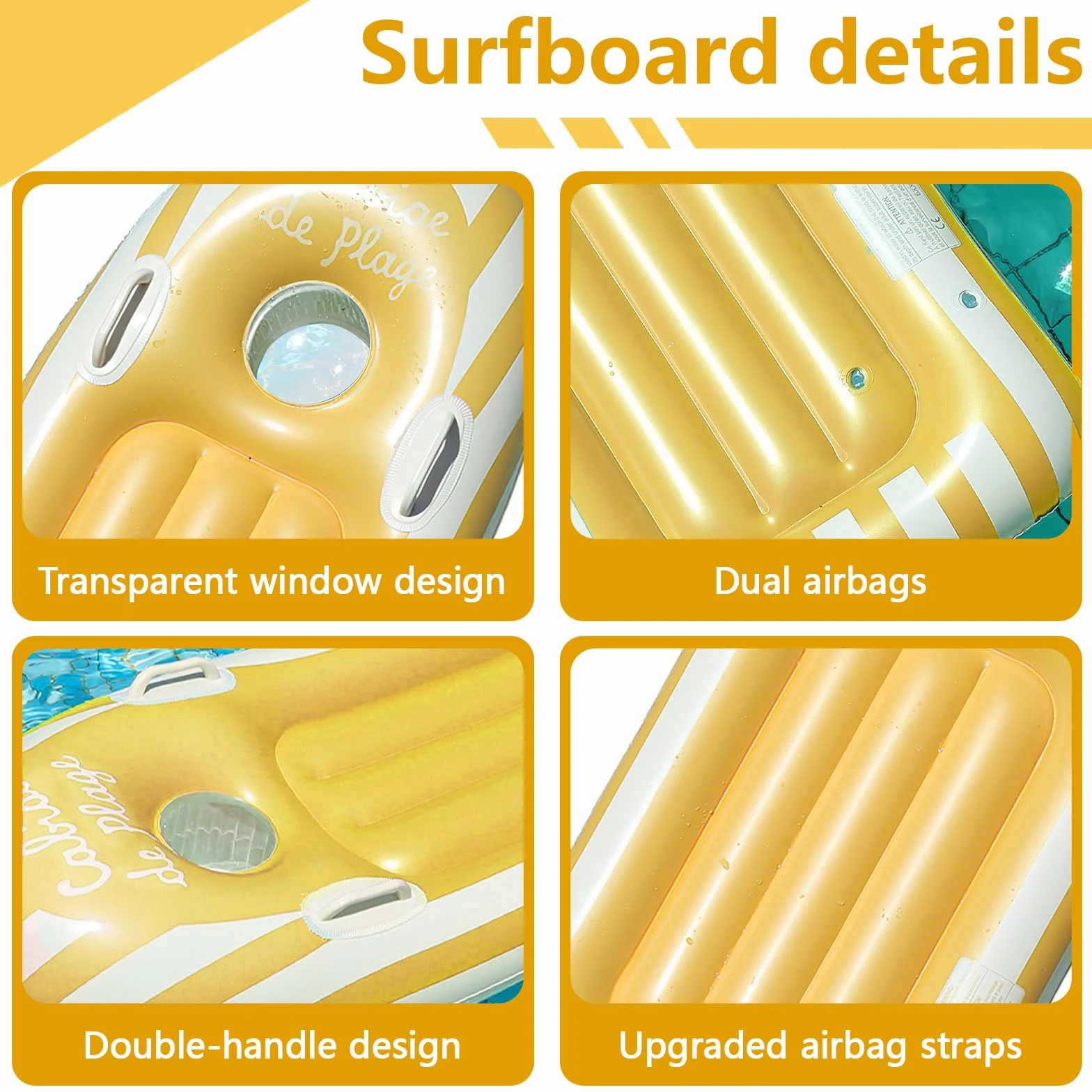 Shyllin Bodyboard Hinchable Niño con Asas 112x45cm Tabla de Surf Ojo de Buey