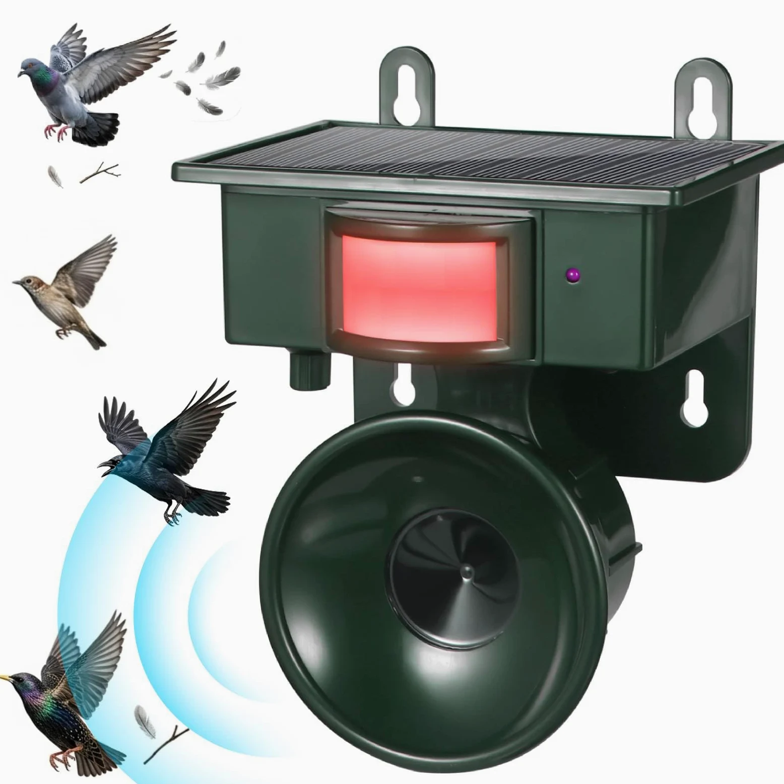 Dispositivos repelentes de pájaros ultrasónicos solares para exteriores, el mejor disuasorio de pájaros para piscina, repelente de palomas para balcón, mantiene cuervos, gorriones y estorninos fuera