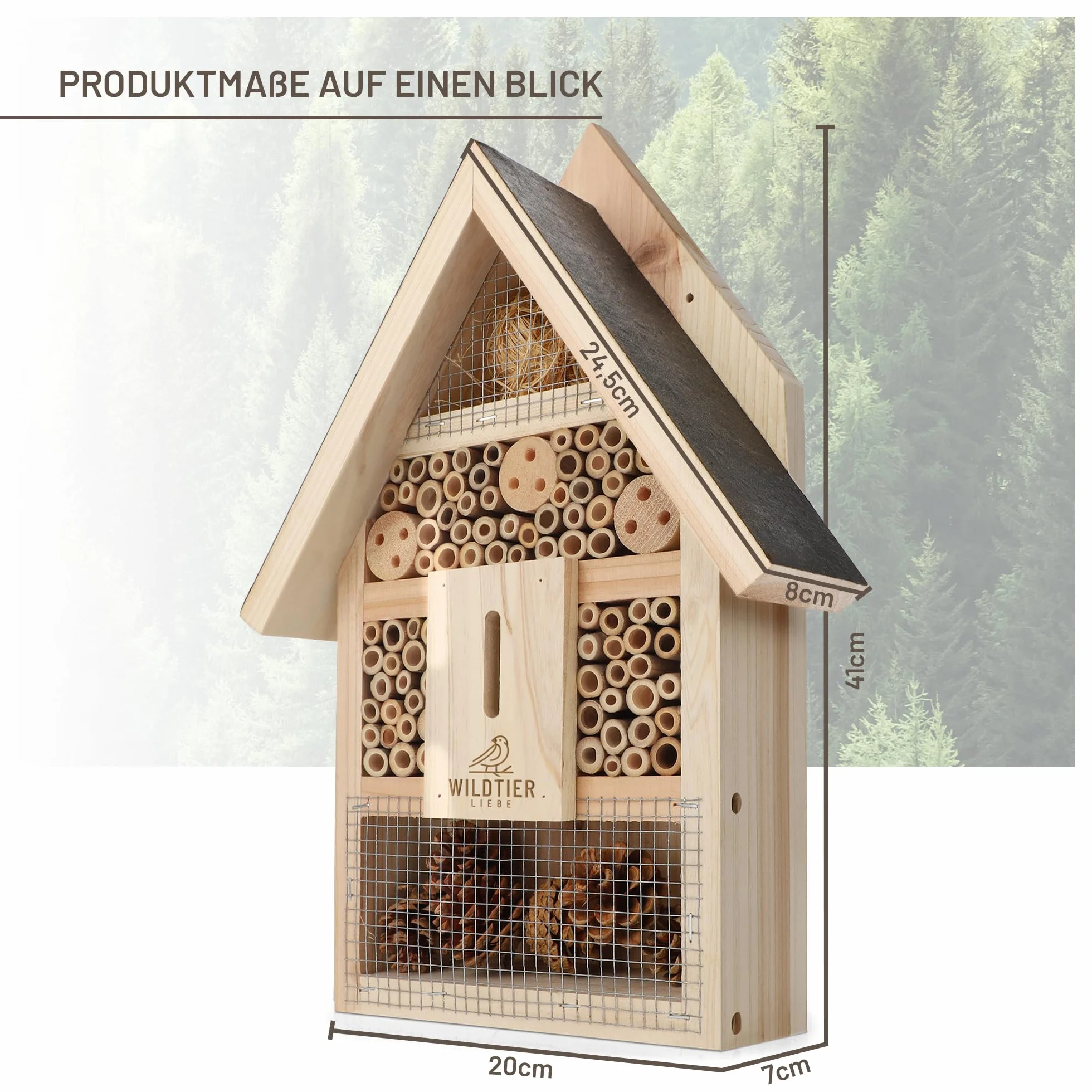 wildtier liebe Hotel para insectos grande, hotel de abejas sin tratar, incluye atrayente, madera maciza atornillada, casa para insectos para abejas, mariquitas y mariposas, hotel de abejas