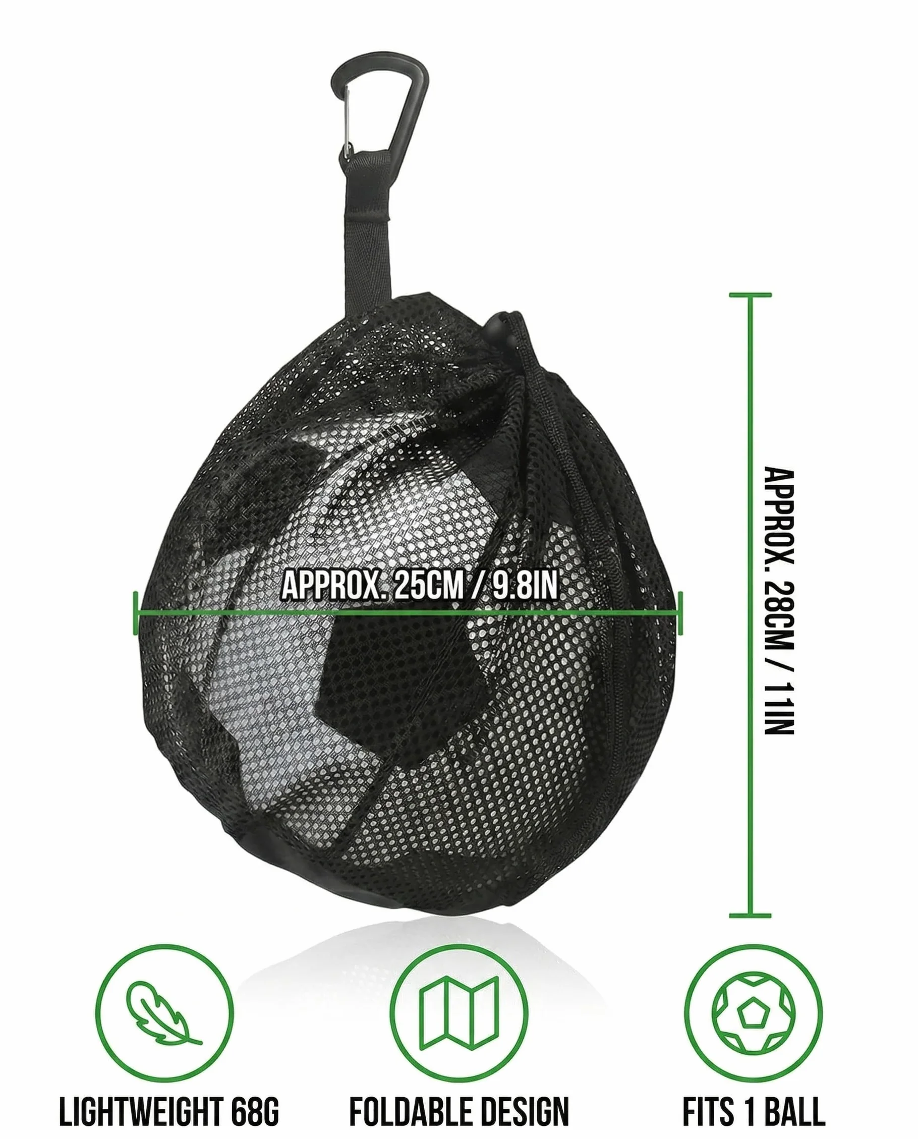 Bolsa Red para Balón de Fútbol con Mosquetón y Cordón Ajustable, Resistente para Baloncesto y Voleibol