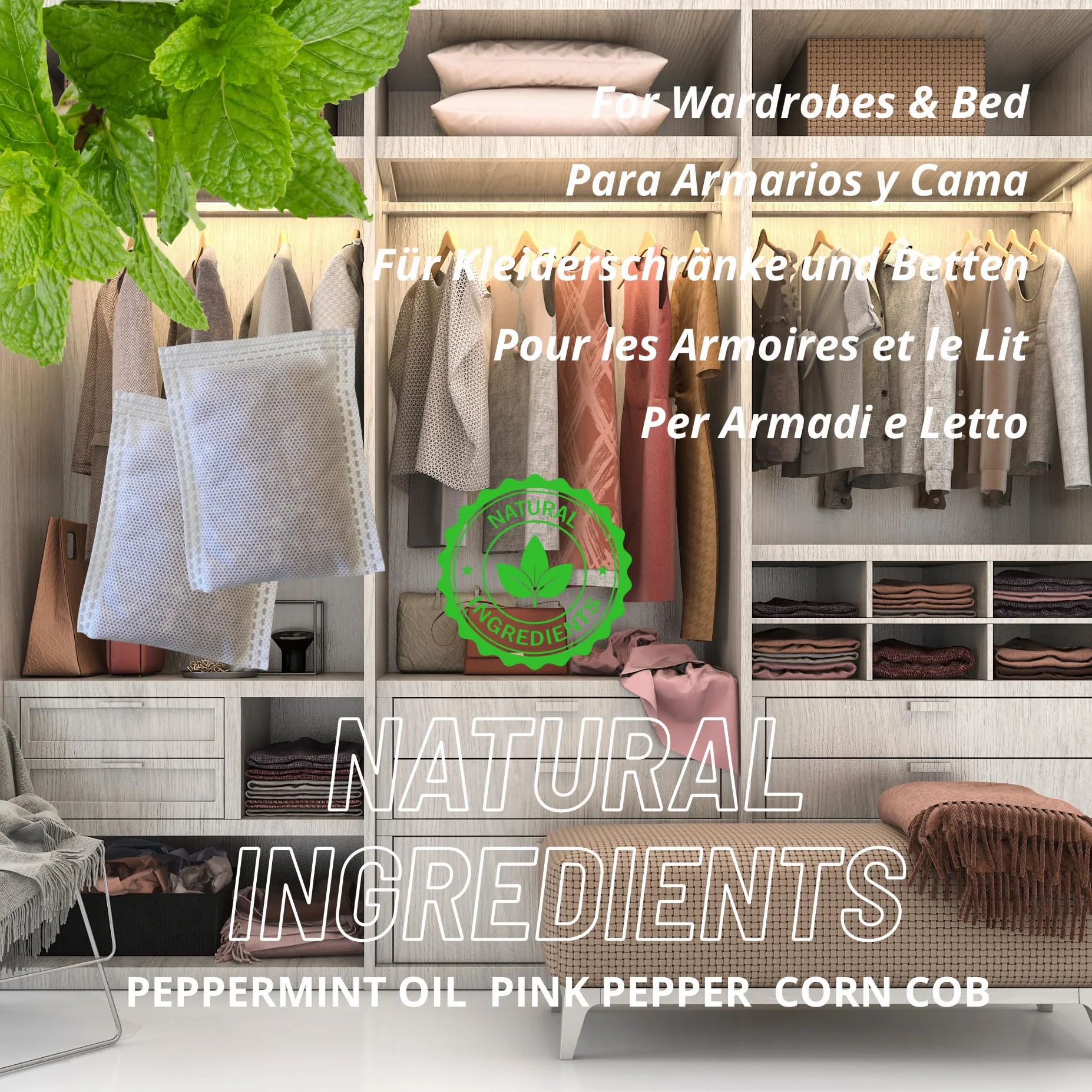 Tratamiento antiácaros a Base de Hierbas | Eliminador Natural de ácaros | Ahuyenta ácaros y polillas en Ropa de Cama, sofás, armarios, alfombras y Cojines | Pack de 10