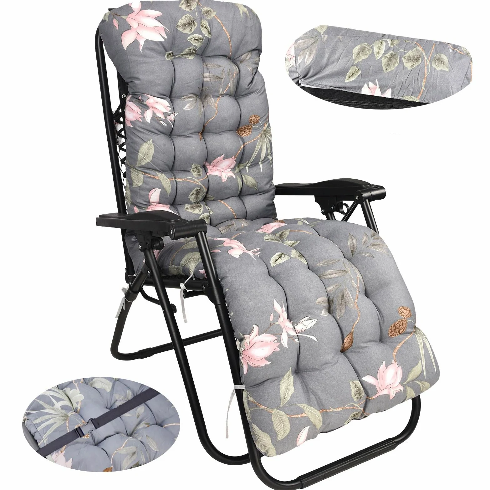 Cojín para Tumbona de Jardín 8cm con Correas de Sujeción, Cojín para Silla Mecedora