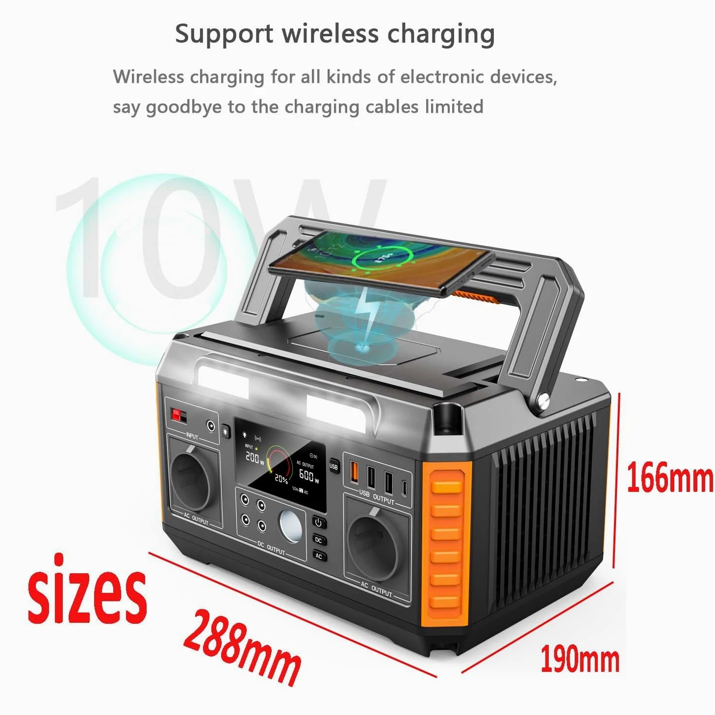 Generador Solar Portable Power Station 520WH 600W con Salida De Onda Senoidal Pura AC/DC Generador De Almacenamiento De Energía De Emergencia para Camping Batería 140400 Mah