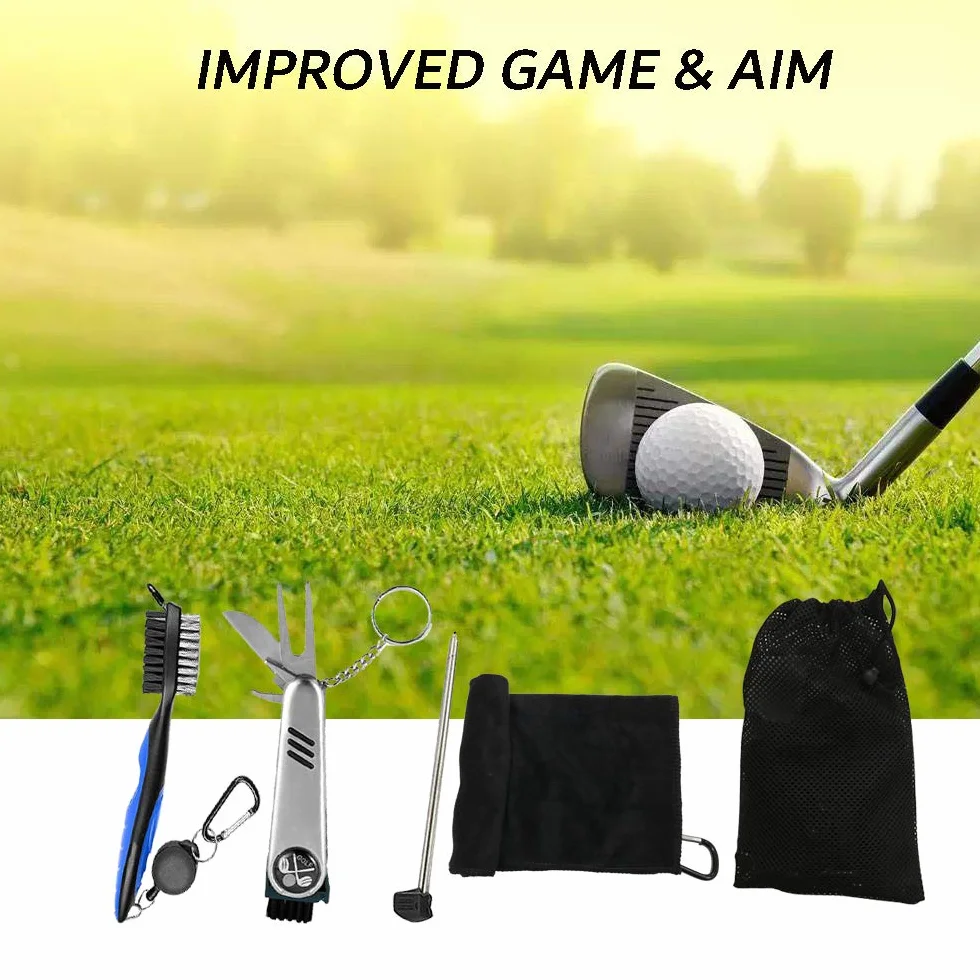 Accesorios de Golf Kit de Limpieza Cepillo Toalla Herramienta Reparación Plegable Marcador