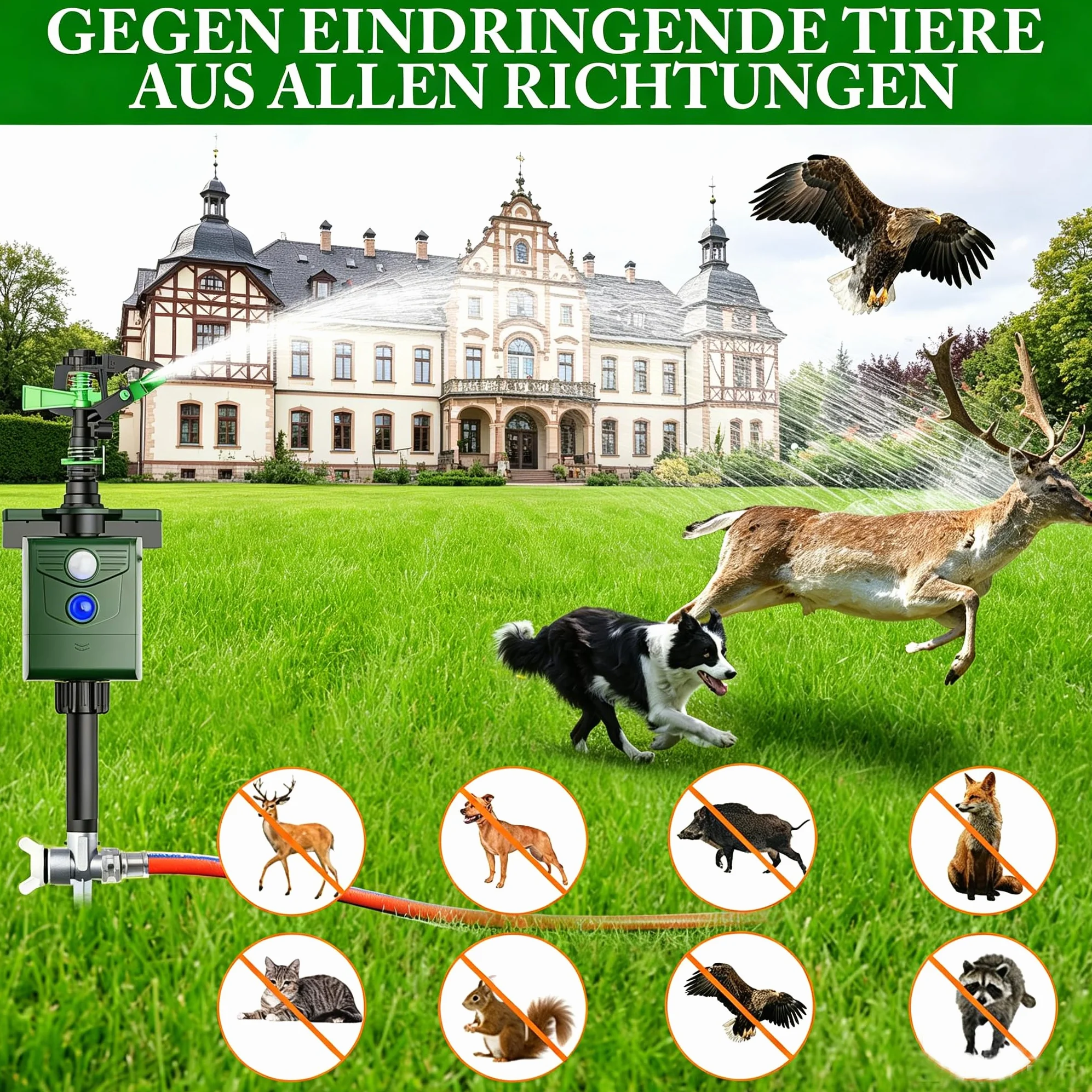 Ahuyentador de animales, repelente de gatos con agua, para jardín, detector de movimiento PIR, carga USB y solar en dos modos, ahuyentador de pájaros, ahuyentador de aves, ahuyentador de aves, defensa