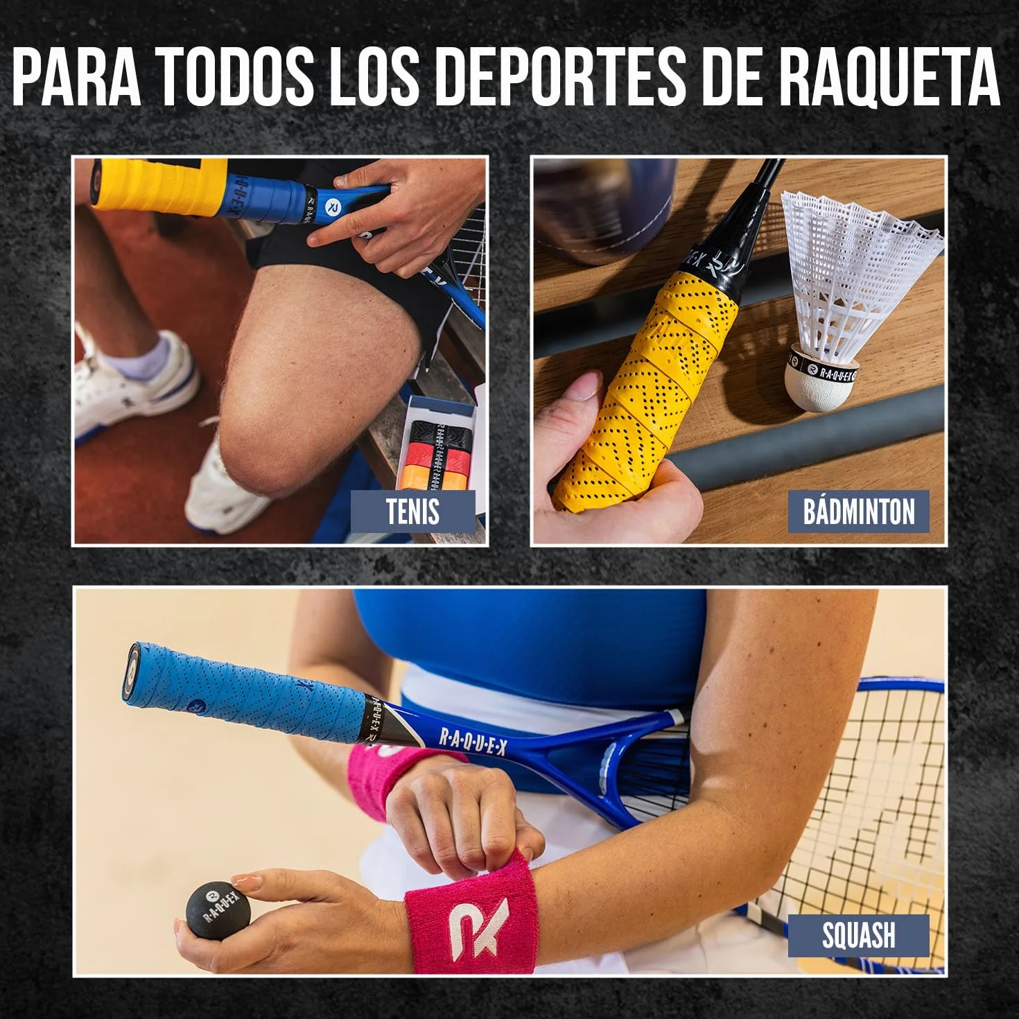 Raquex Overgrips Evolve 5-Pack Multicolor Tennis Badminton Squash Padel Pickleball Grip Antideslizante