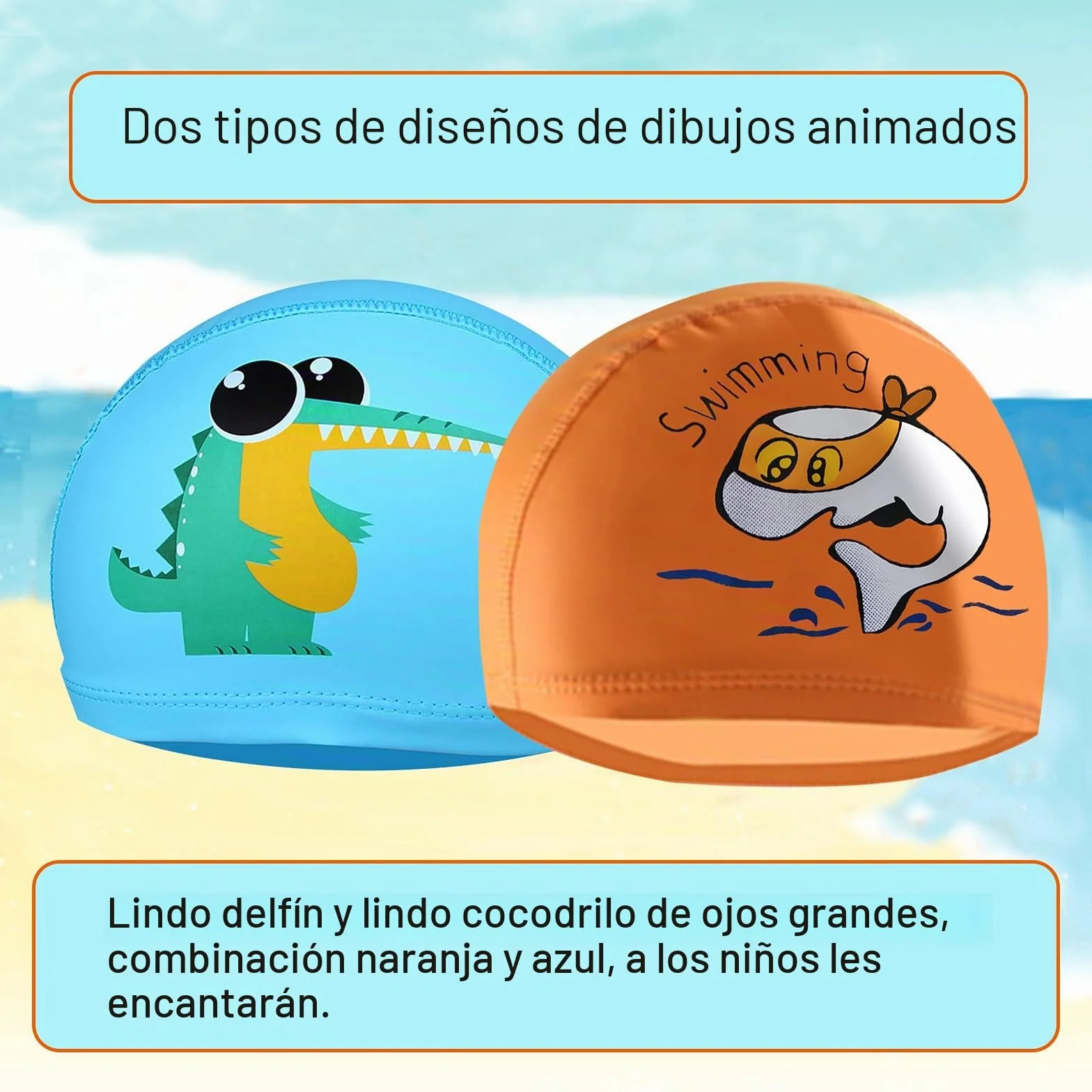 Gorros Natación Niños 2 Unidades - Gorro Piscina Baño 4-10 Años