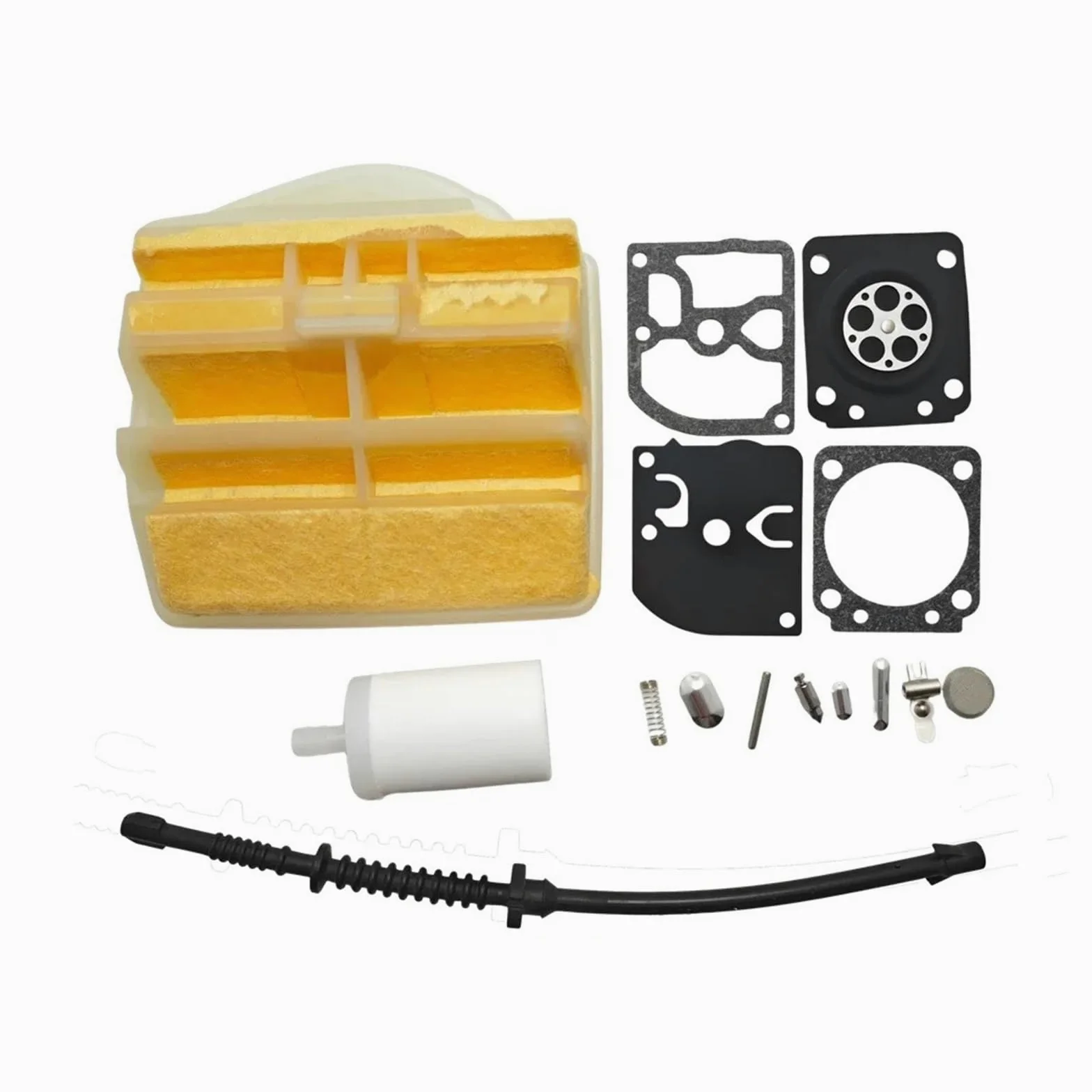 Kit de reconstrucción de reparación de carburador apto for Hus 445 445E 450 450E línea de filtro de combustible y aire motosierra reemplazar pieza de repuesto