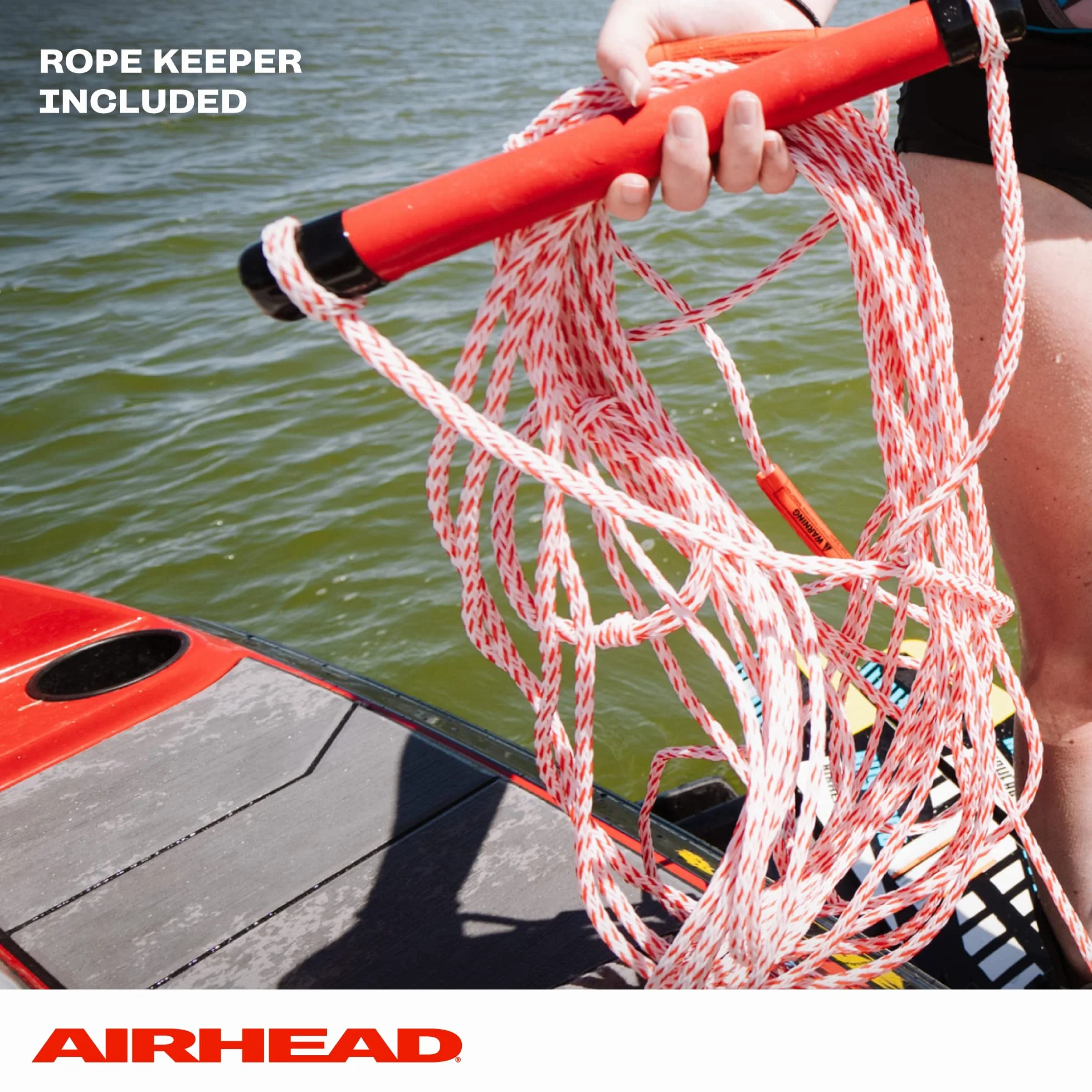 Airhead Heavy Duty Tow Harness Kwik tek AHSR-1EVA 75 ft Rope with EVA Handle, Red White