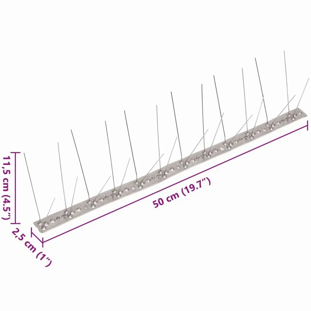 Juego de 20 púas antipalomas de acero inoxidable, 10 m, 4 filas, para jardín, terraza, balcón, desván, ahuyentador de animales, antipájaros, sin veneno, resistente a la intemperie, defensa