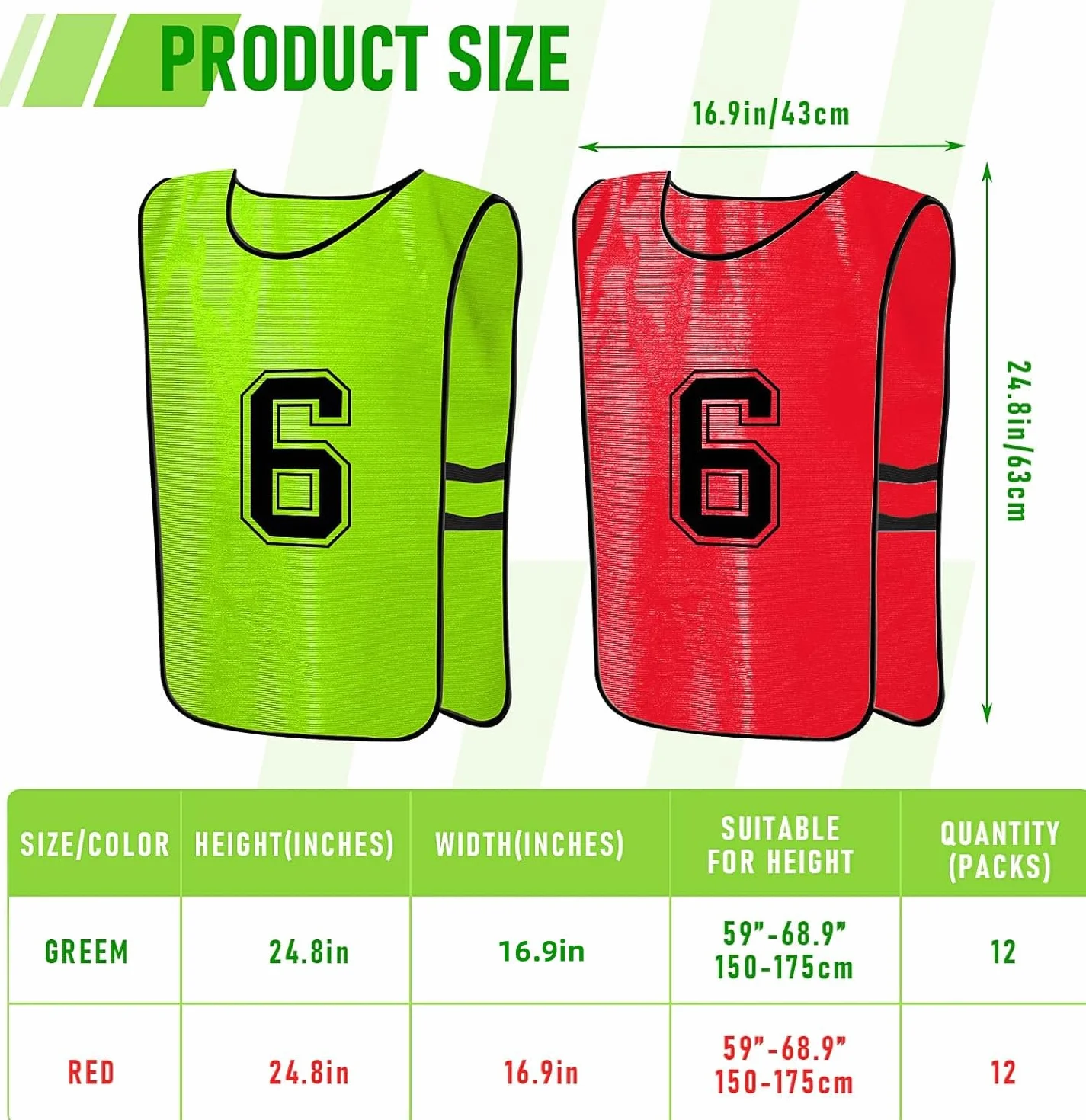 Chalecos de Entrenamiento Reversibles Numerados para Fútbol Baloncesto Verde Rojo Adulto