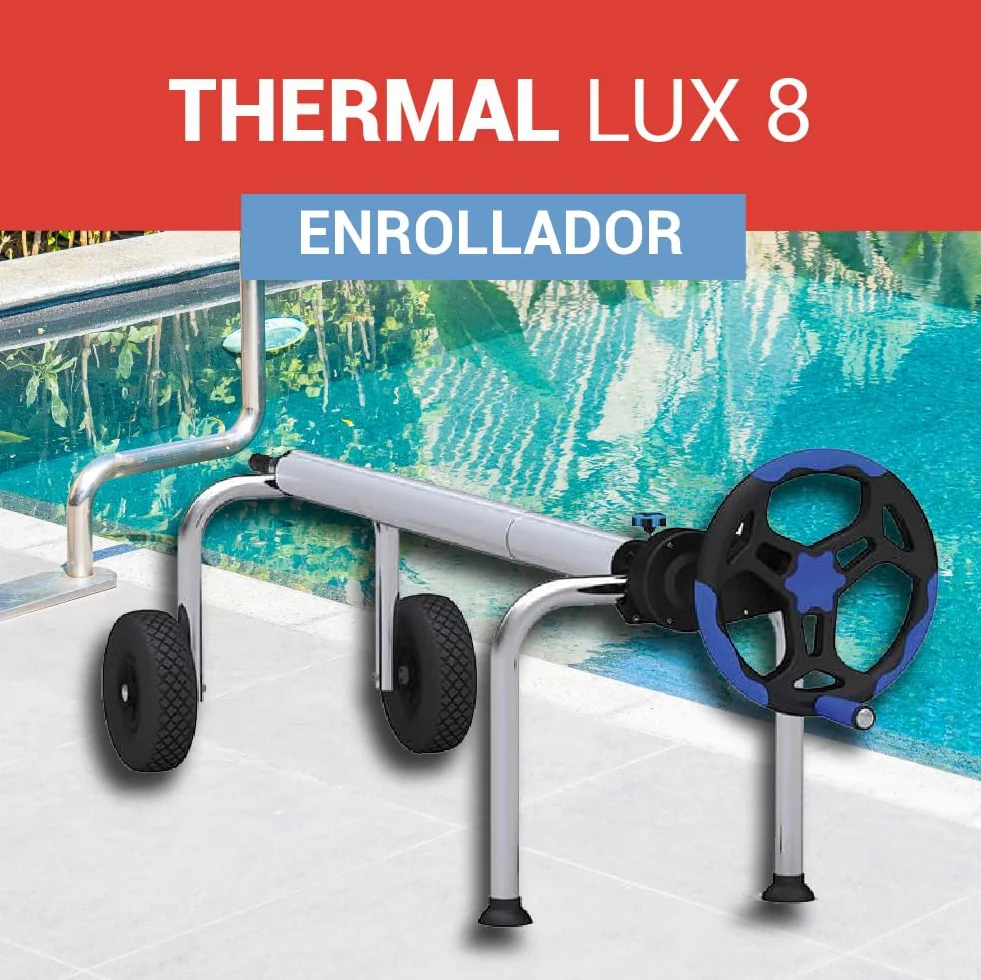Piscihogar Enrollador Manta Piscina Thermal Lux 8.0 |hasta 1000 micras |Tubo Central Extensible de 1,0-6,2 a 8,0 m