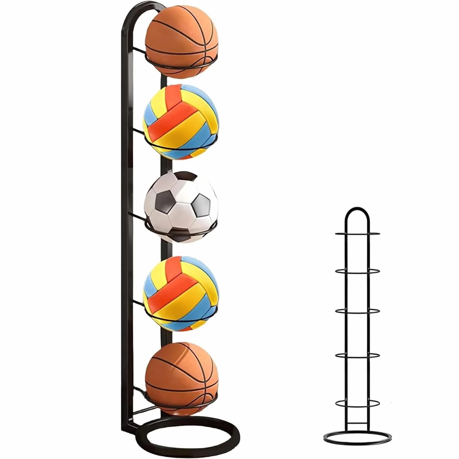 Estante Vertical de Metal 5 Niveles, Soporte Extraíble Compacto para Almacenaje de Pelotas Baloncesto Fútbol Voleibol