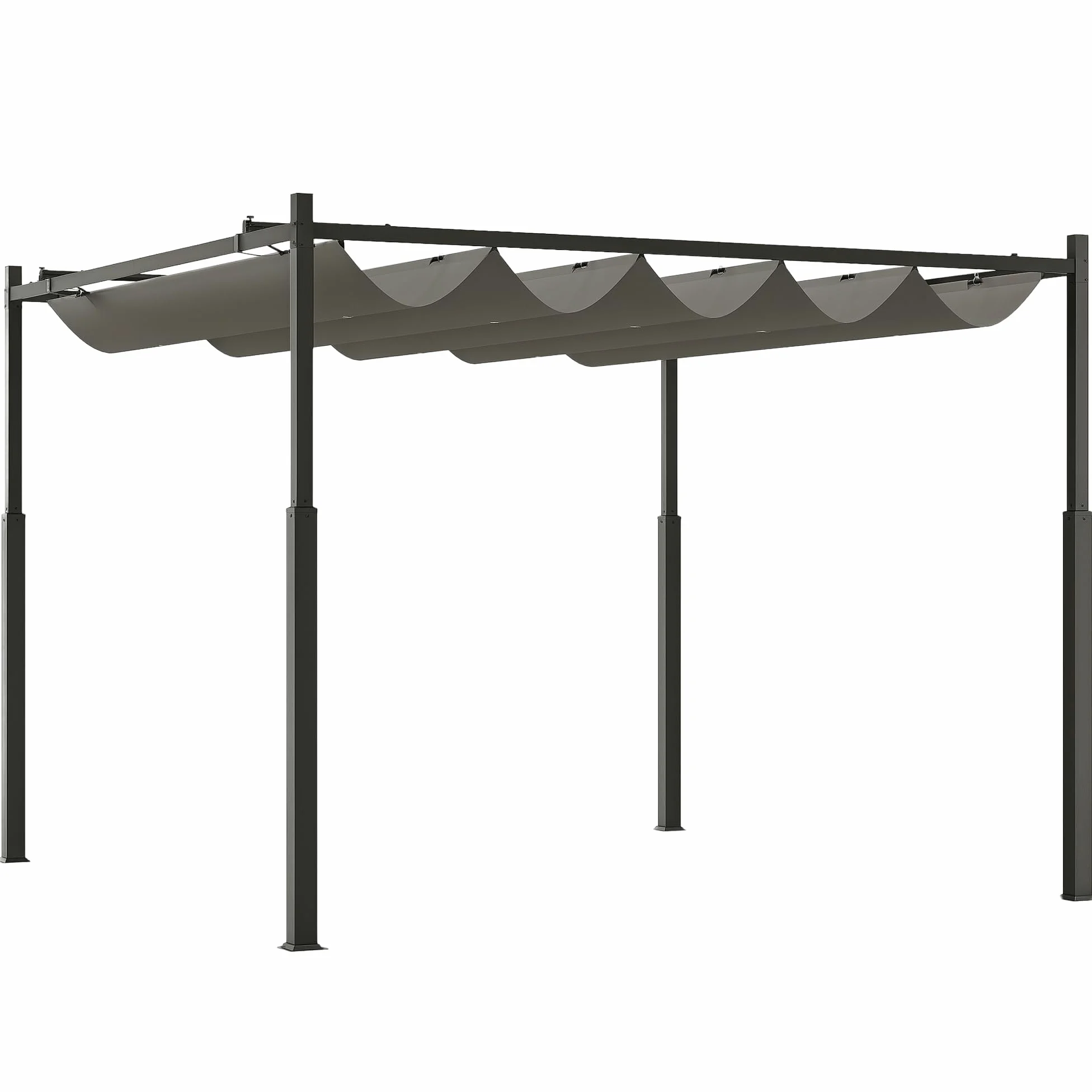 Outsunny Pérgola de Jardín 3x3 m Techo Retráctil Accesorio Magnético Protección UV30+ Columnas Metálicas Ganchos Gris