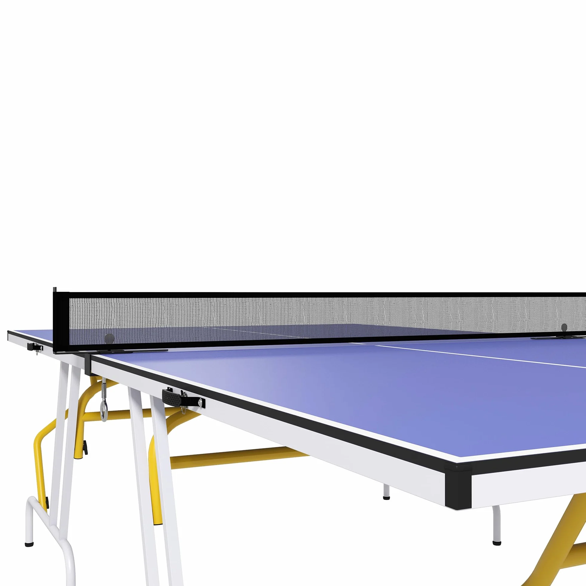 SPORTNOW Mesa de Ping-Pong Plegable con Red, Reposapiés Ajustables y Marco de Acero, 274x152,5x76 cm Azul