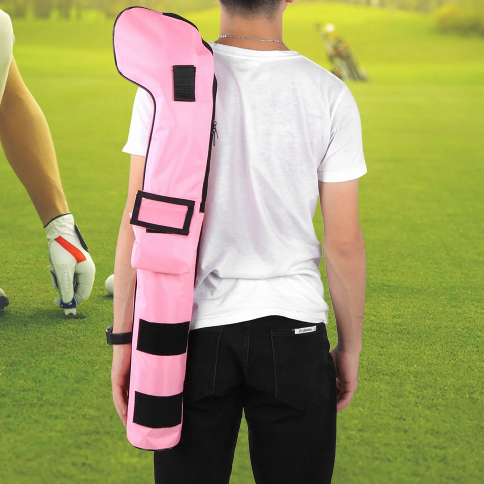 VBESTLIFE Torba Nylonowa na Kije Golfowe, Przenośna Nieprzemakalna Składana dla Dzieci (Różowa)