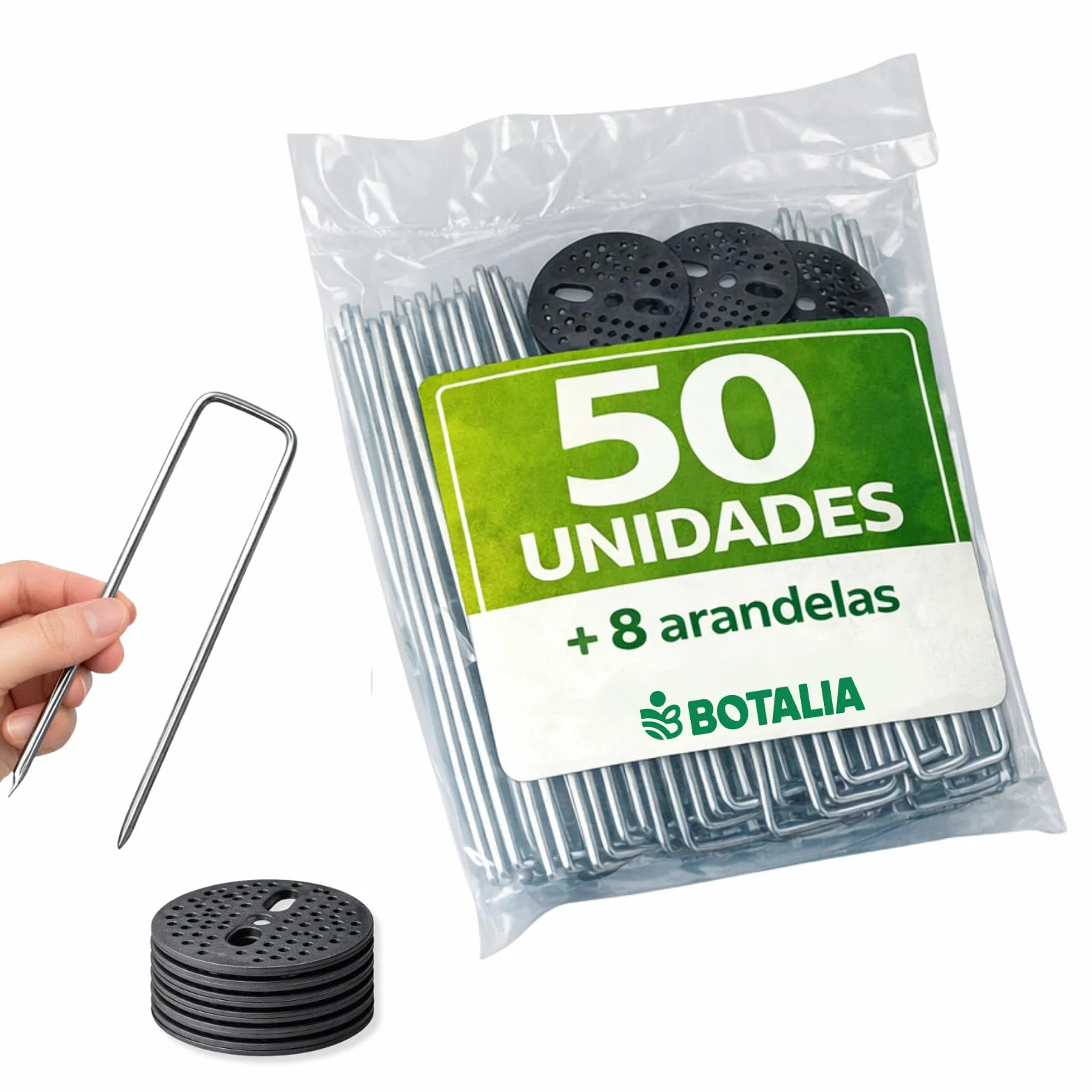 PLANTAWA Piquetas de Metal 50 Unidades | Anclaje para césped Artificial, Malla antihierbas y Lonas de jardín | Fijación Resistente, instalación rápida y sujeción Estable en Todo Tipo de terrenos