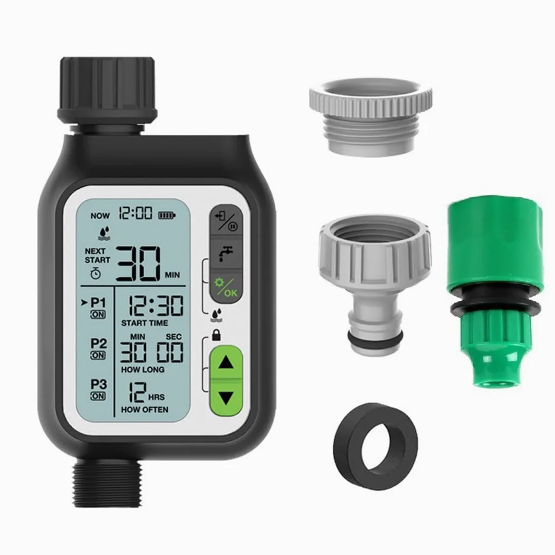 Temporizador de riego automático para jardín con sensor de lluvia, 3 programas separados, sistema de riego controlador de riego