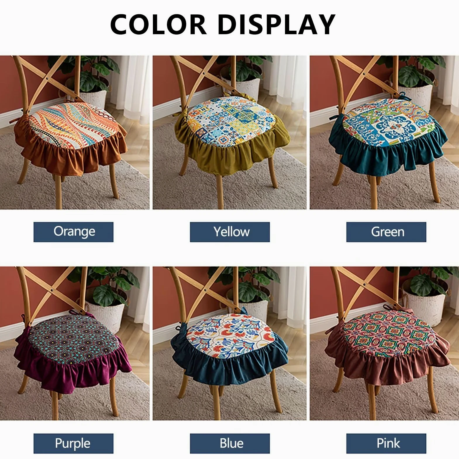 Cojines para sillas de comedor con faldón, almohadillas para sillas de comedor, paquete de 6 con lazos, cojín de asiento de 45 x 45 para sillas de cocina, funda lavable y extraíble, color morado