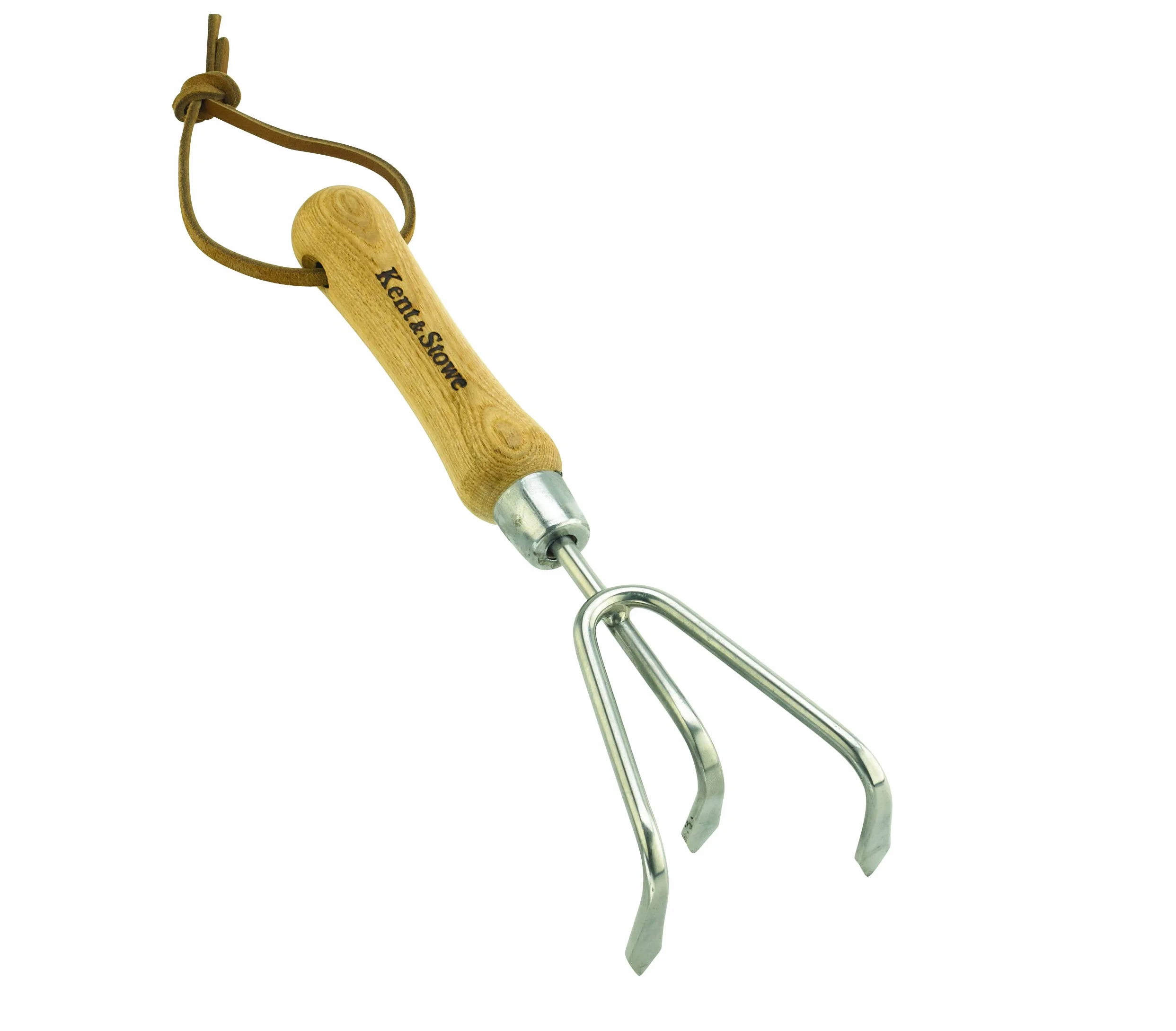 Kent & Stowe Cultivador de 3 púas – Cultivador de Acero Inoxidable para Suelos Duros, rastrillo de jardín con Mango de Madera, tamaño: 28 cm