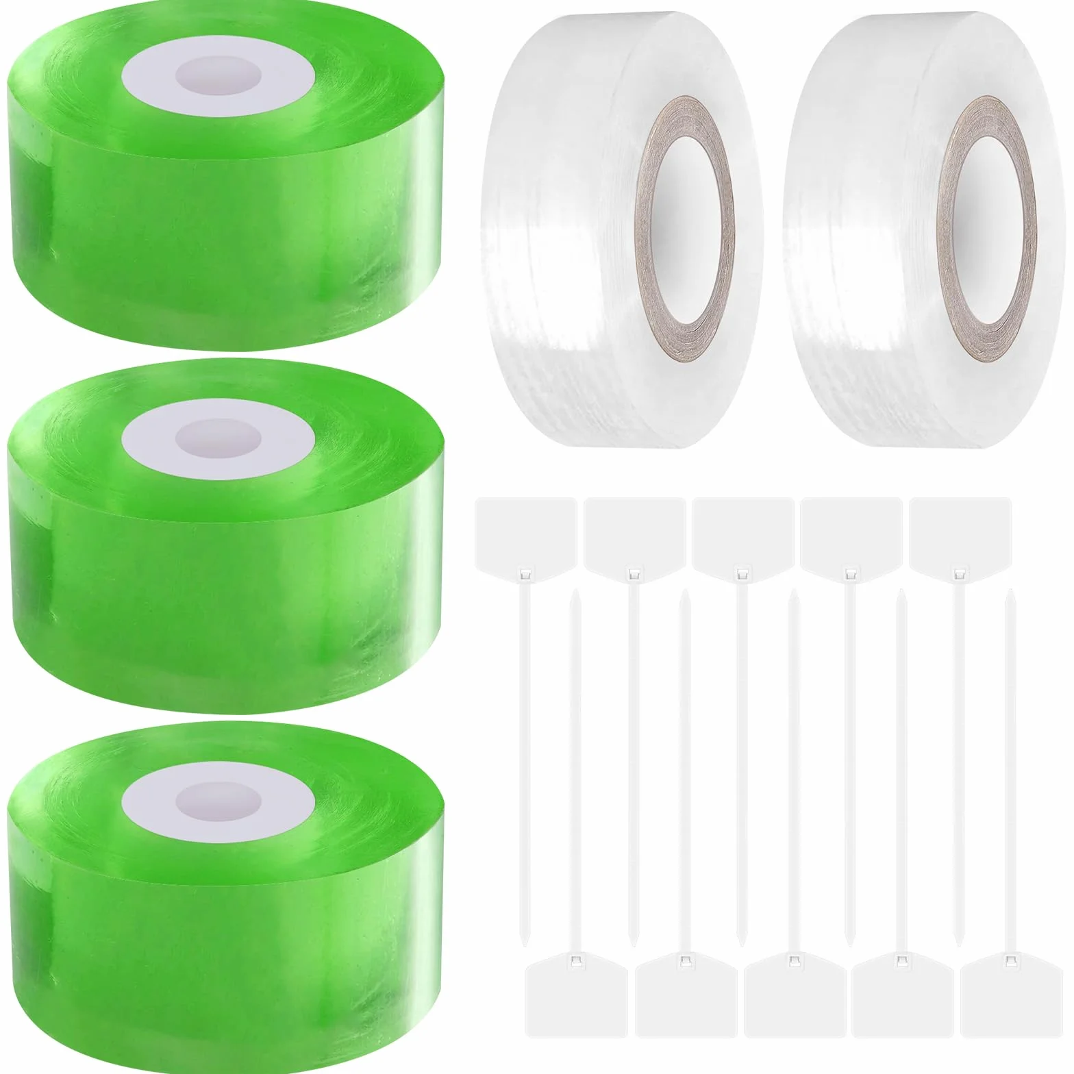 Cinta de Injerto 5Pcs Cinta para Injertar Cinta de Injerto Estirable y Transparente con 10Pcs Ataduras para Injertos de Árboles Frutales y Reparación de Ramas en Viveros y Jardines