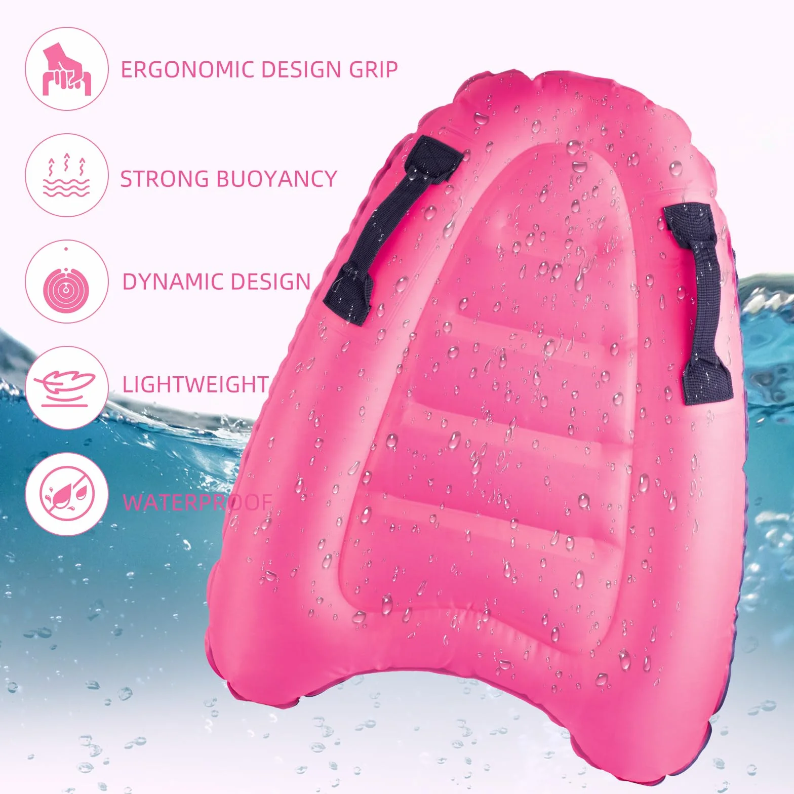 Tabla de Bodyboard Hinchable para Niños 75x65x15 cm Plegable con Asas