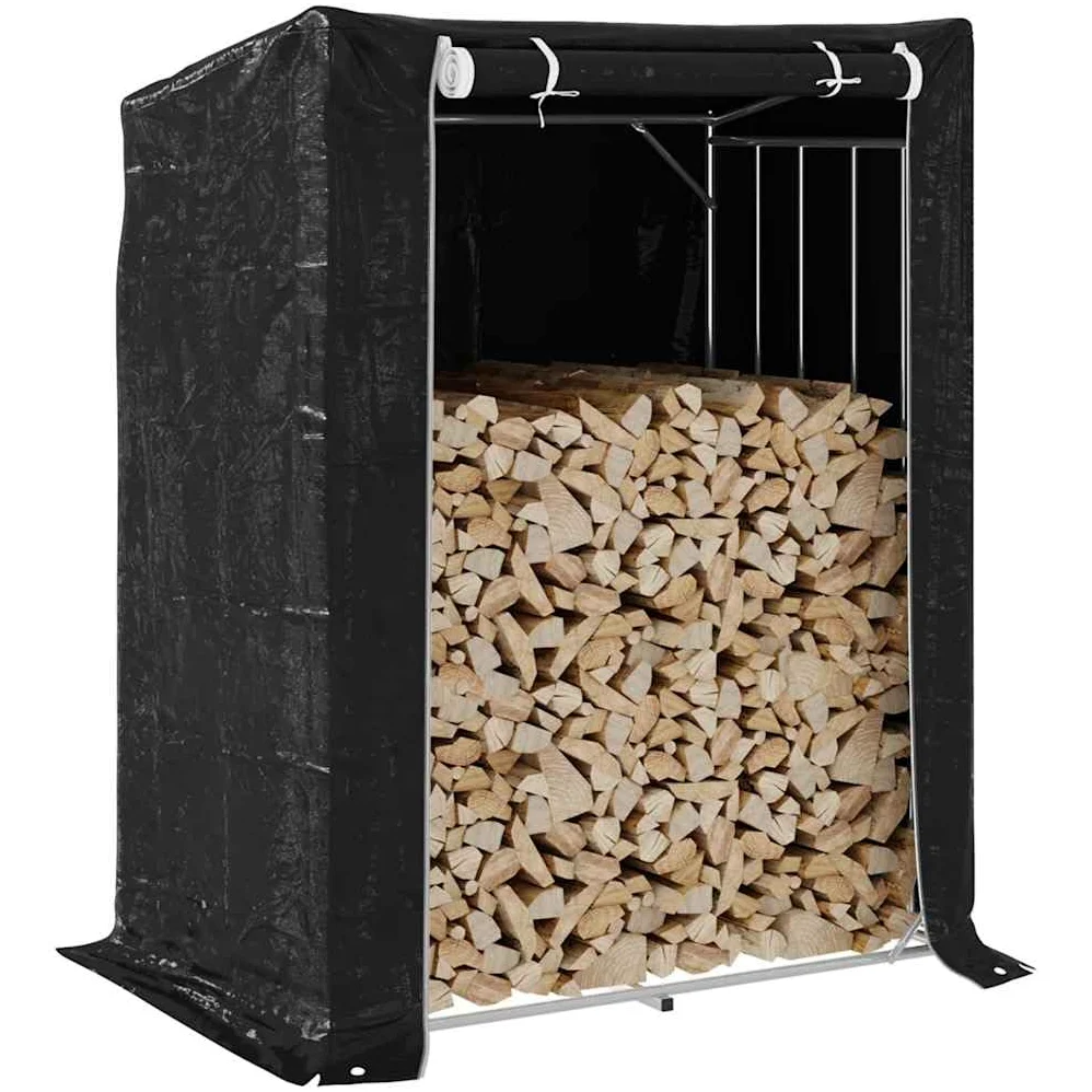 Estantería para leña con protección contra la lluvia, 150 x 100 x 200 cm, de acero galvanizado, para exteriores, soporte para leña con funda para lluvia, almacenamiento de madera para terraza