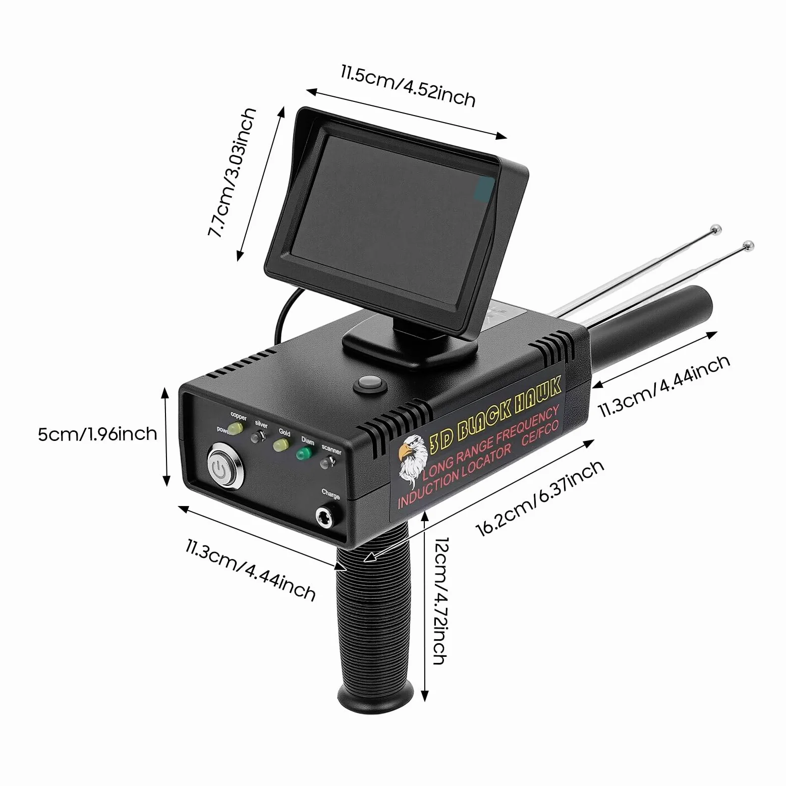 Detector de metales de mano, dorado, 3D, rango de búsqueda 1200 m, profundidad de detección, 30 m, pantalla LED, alta precisión, detector de oro profesional (oro, plata, cobre, diamante)