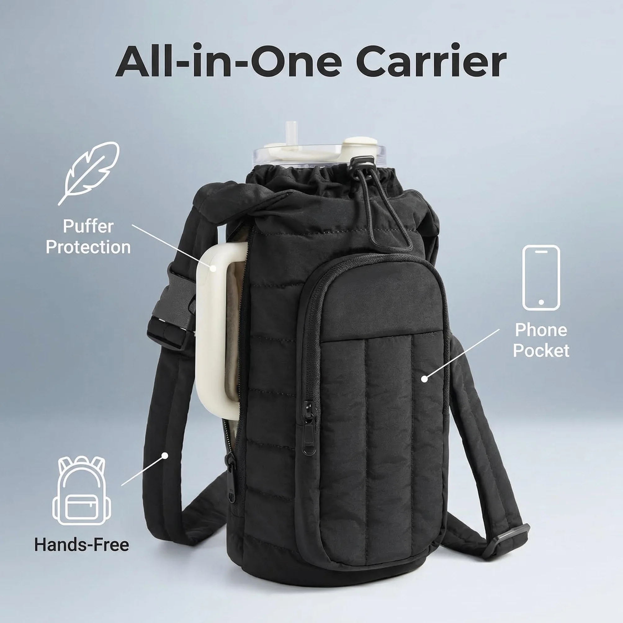 Bolsa bandolera aislada para botella de agua 18-64 oz, bolsillo para teléfono, accesorios de gimnasio