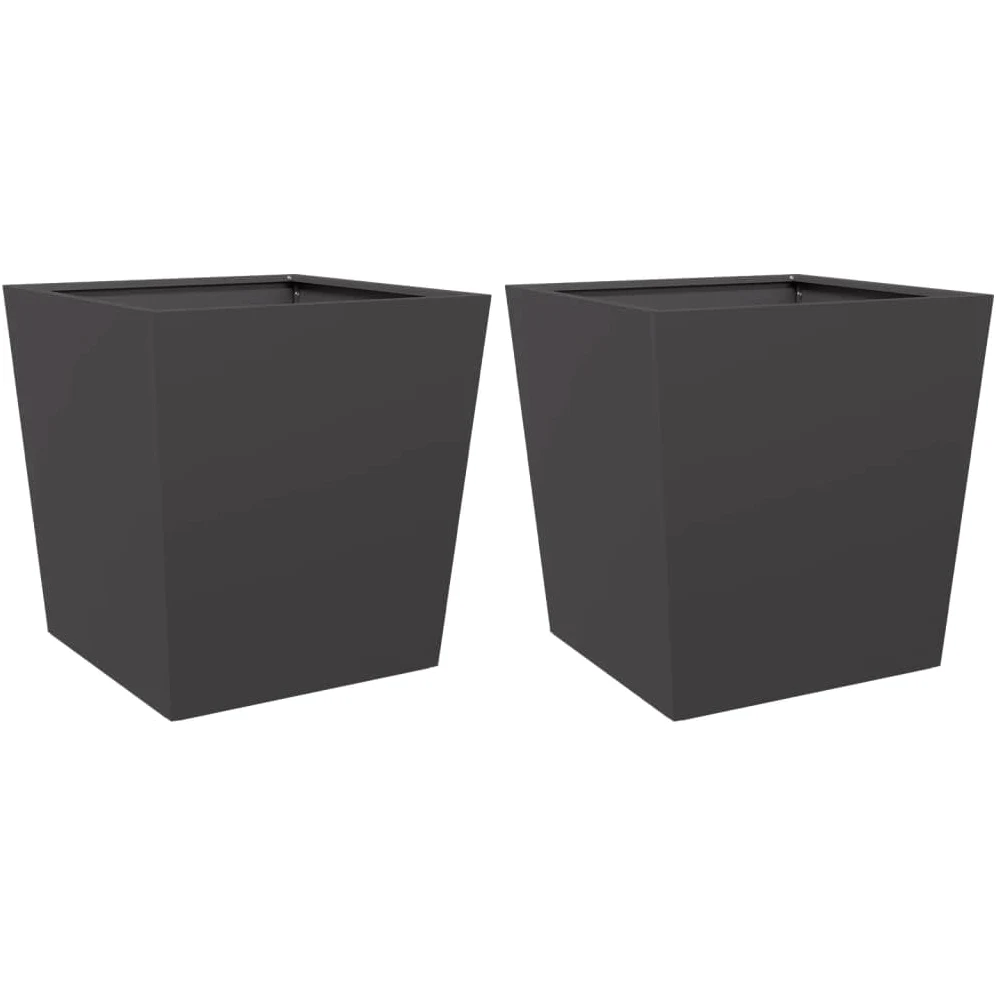 IKAYAA 2 Unidades Macetero Alto 50 x 50 x 50 cm Diseño Moderno para Plantas de Interior y Exterior, Maceta Grande de Acero, Jardinera Alta Acero/Negro