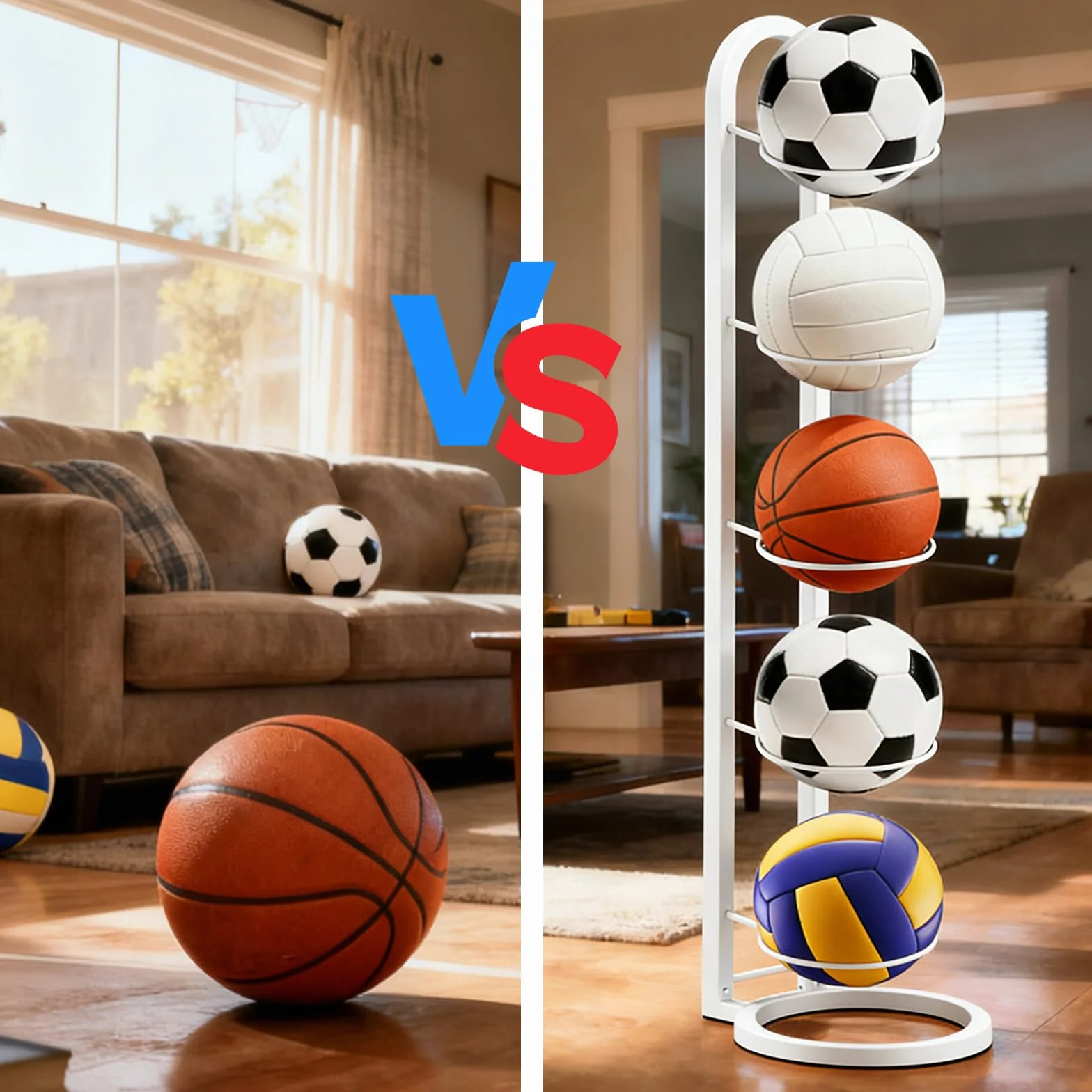 Estante para balones vertical 5 capas, porta balones de baloncesto voleibol fútbol blanco