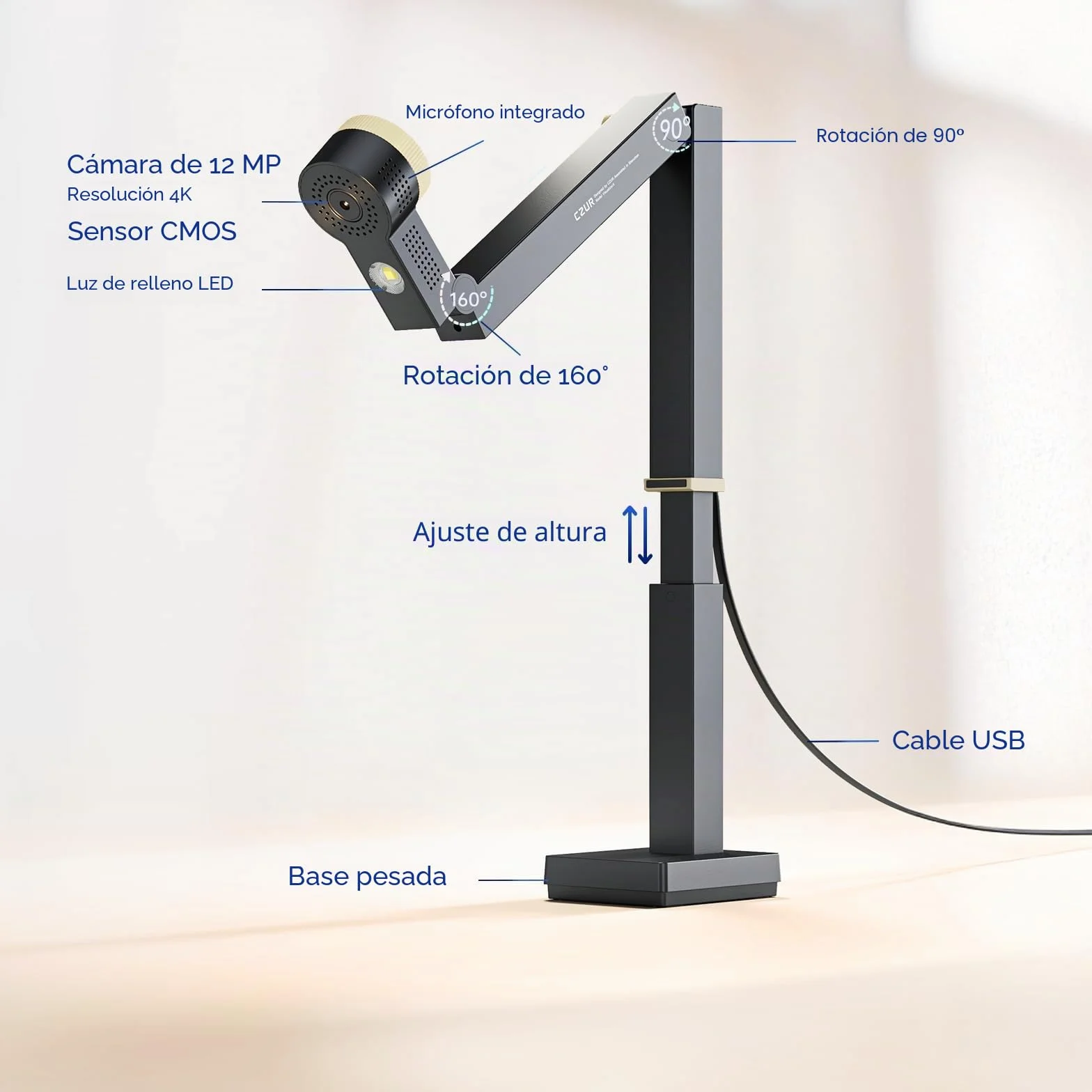 CZUR Fancy S Pro Cámara de Documentos 4K USB 12MP con Luz LED, Micrófono y Enfoque Automático 60 fps