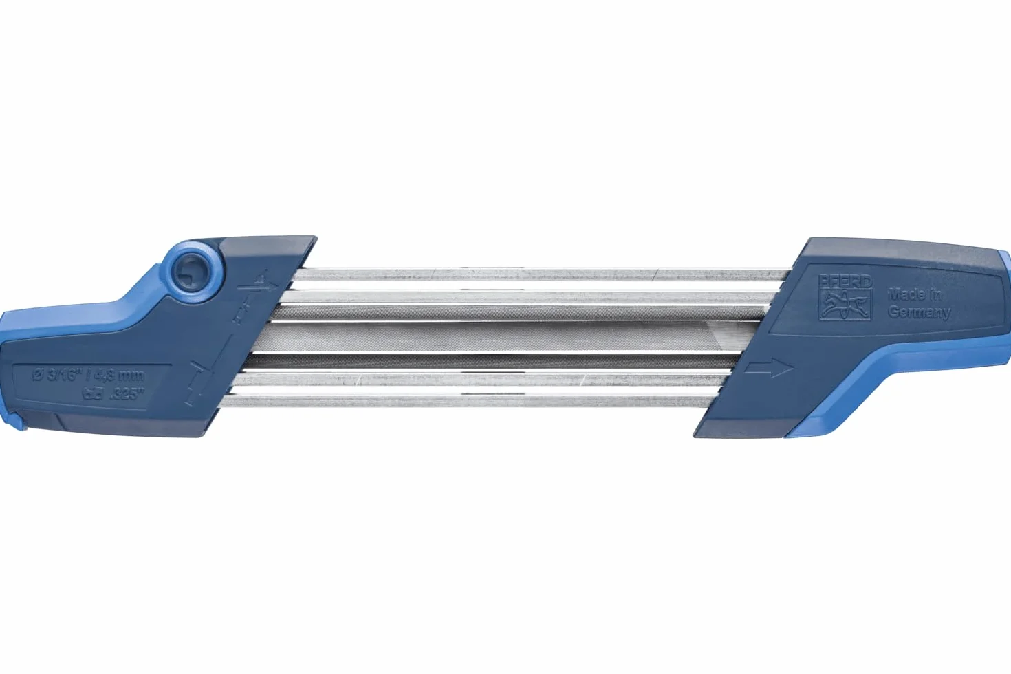 Pferd Afilador de Cadenas de Motosierra Ergonómico Chain Sharp Cs- x -4,8 millimeters, Cambio Fácil con Giro del Aparato, Sin Necesidad de desmontar, en Funda de Plástico