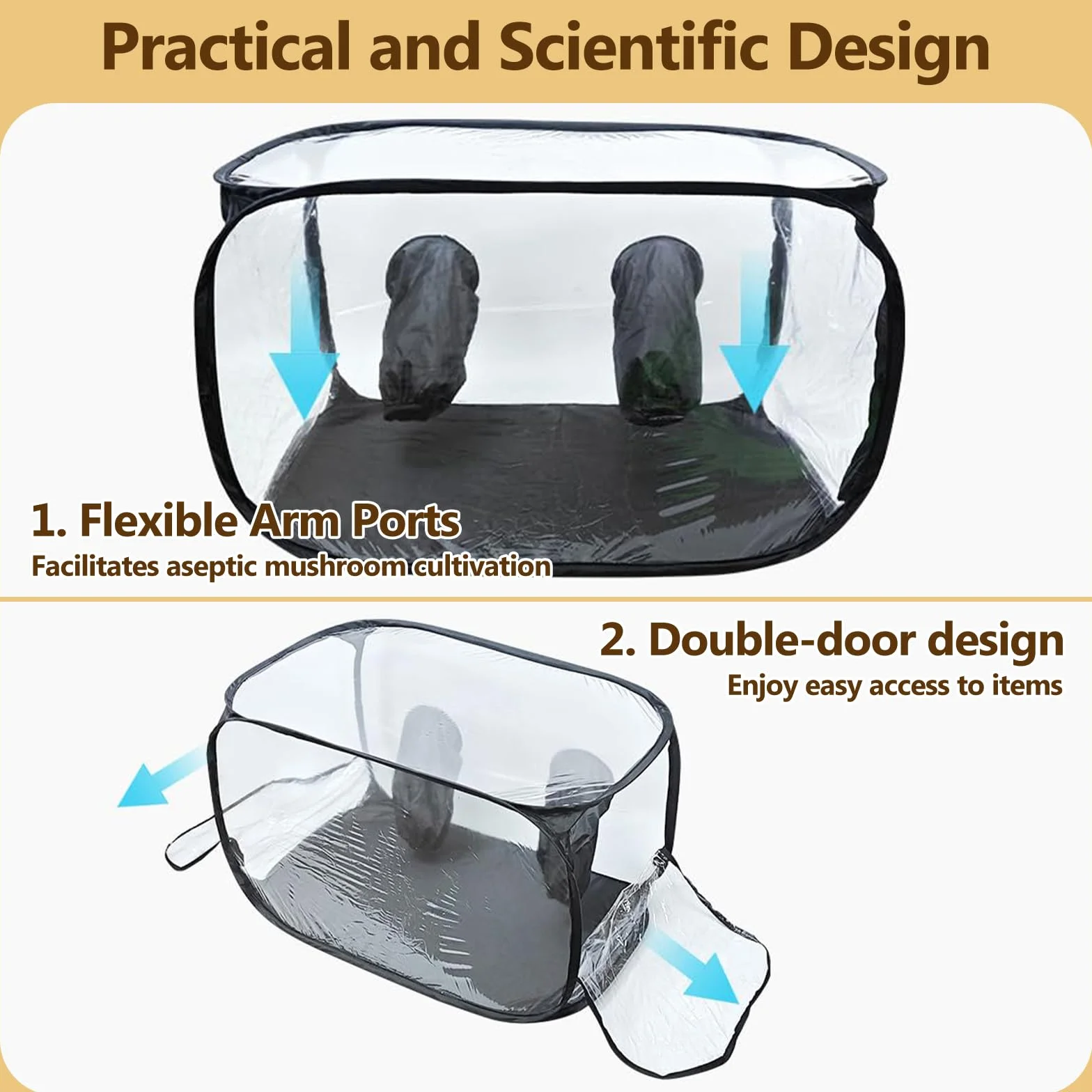 Tienda de cultivo de hongos grande de 82 x 52 x 52 cm, caja de cultivo de setas, caja de cultivo de hongos con caja de aire silenciosa, tienda de cultivo portátil y plegable con dos aberturas para