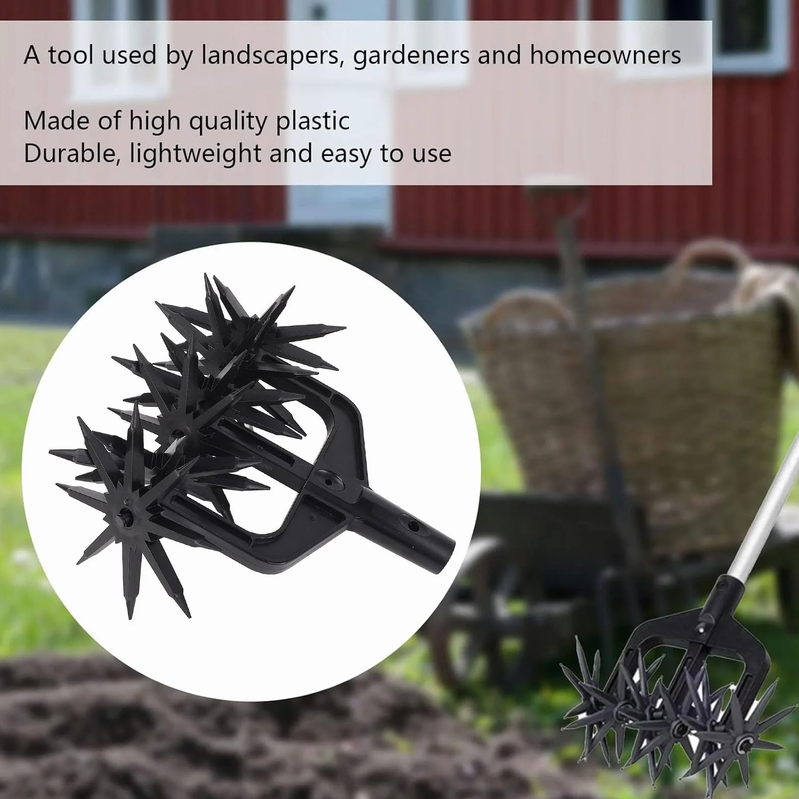 Cultivador Rotativo de Jardín, Cimor de Mano Ajustable con Ruedas de Plástico Desmontables y Largas Picos, Herramienta de Cultivador del Suelo para la Aireación