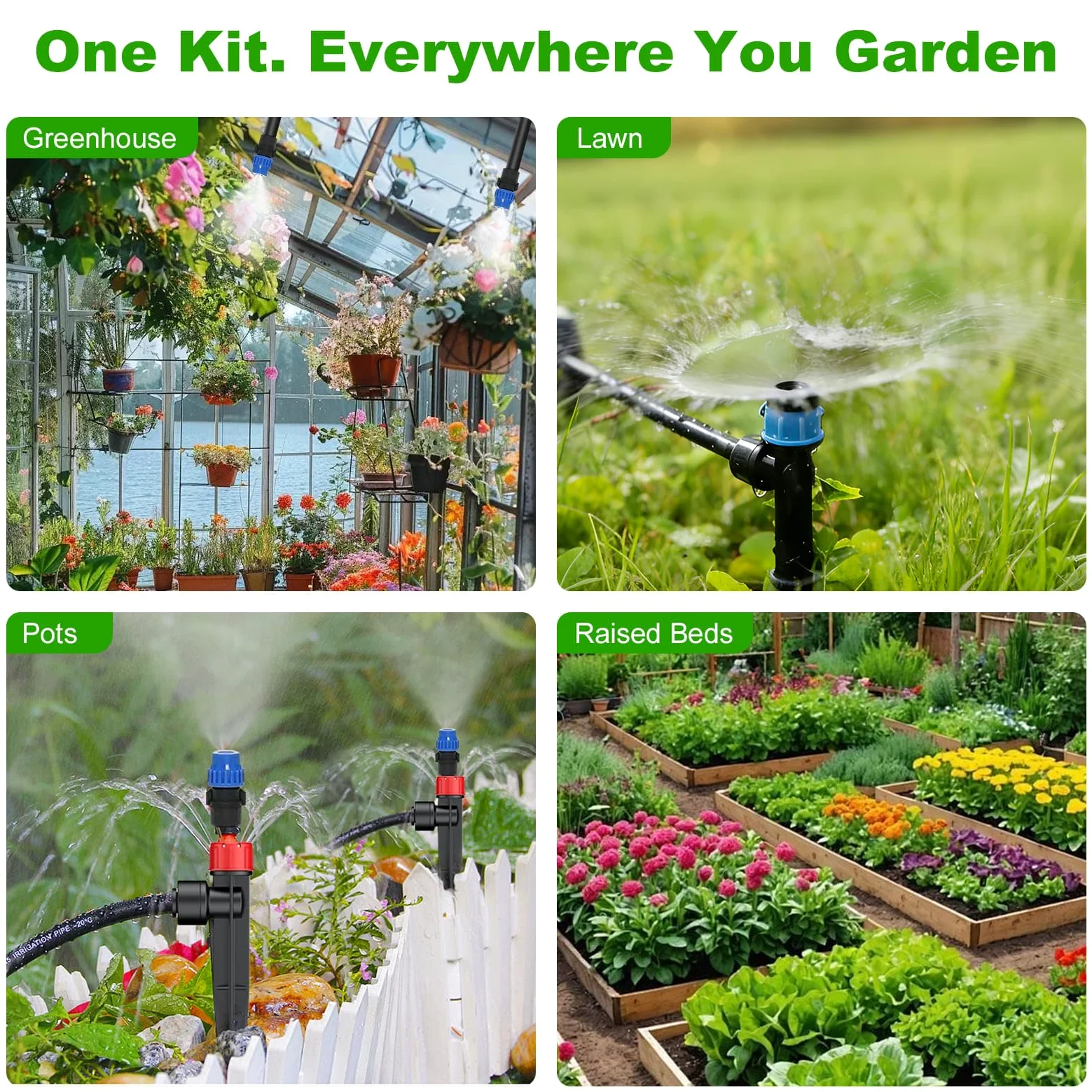 Kit de sistema de riego por goteo de 236 pies, nuevo sistema de nebulización de riego automático de jardín de conexión rápida para invernadero, patio, césped, planta con manguera de 5/16 pulgadas