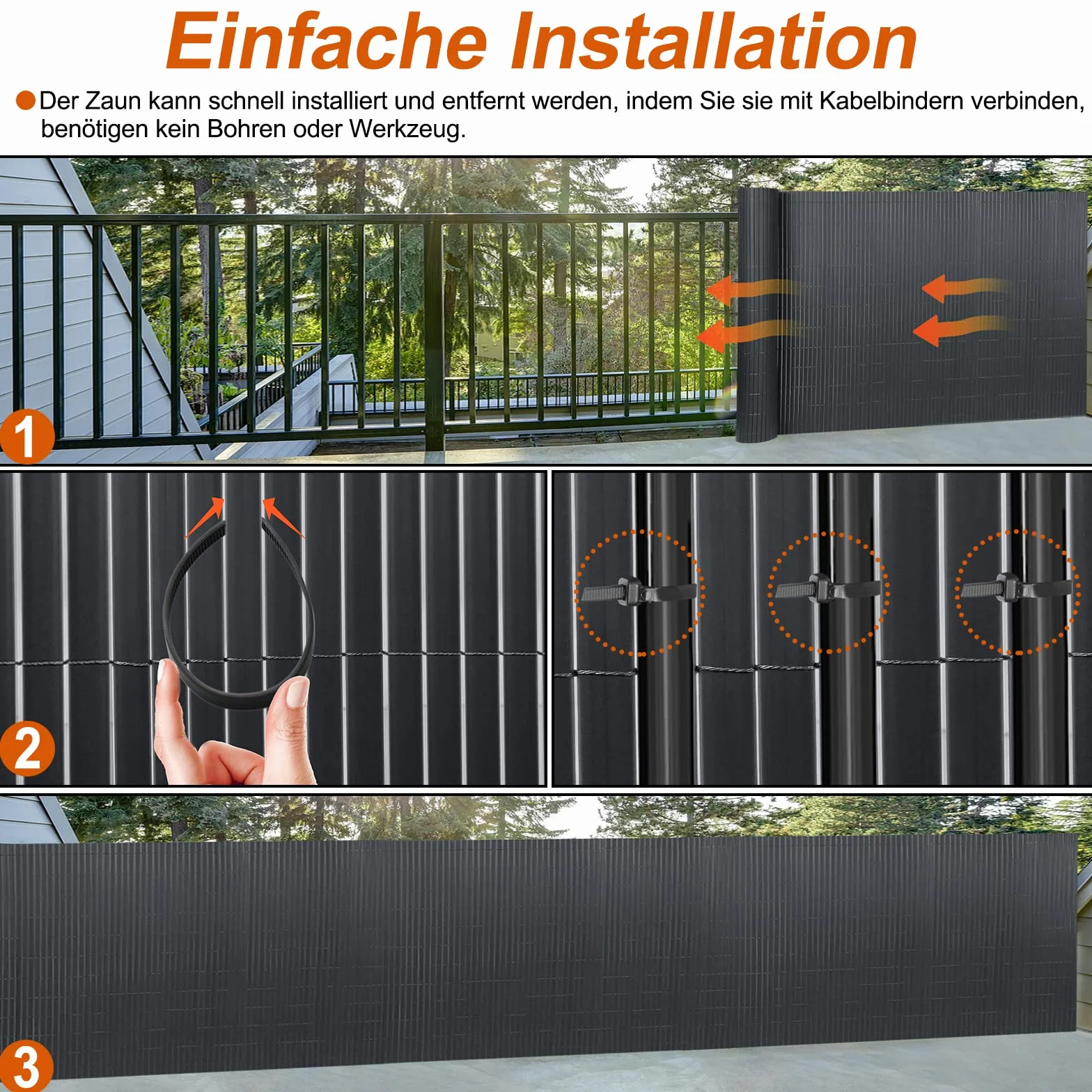 NAIZY Pantalla Privacidad PVC 160x500cm Valla Jardín Antracita Protección UV Opaca Balcón, Terraza